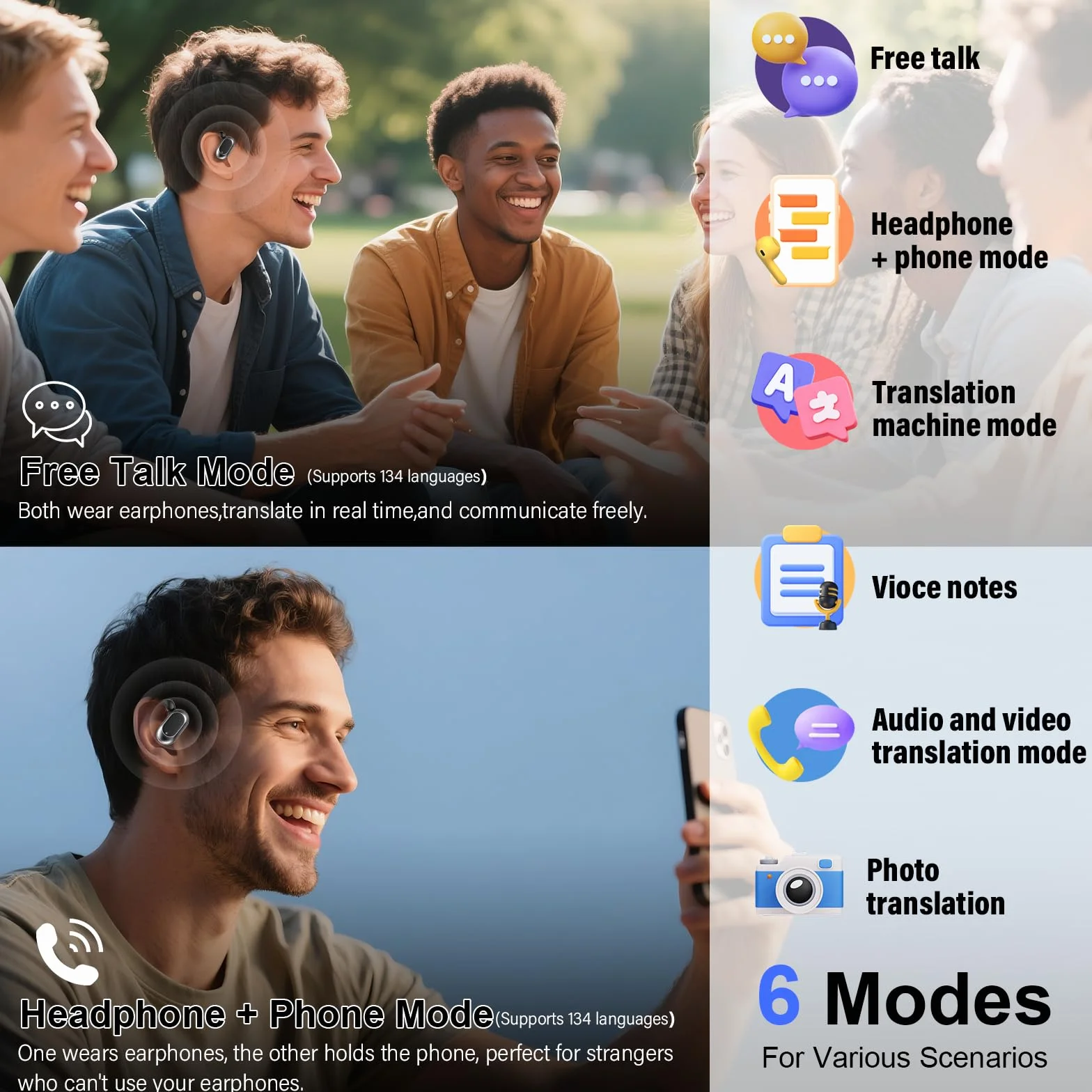 STECEi Écouteur Traducteur Instantané Bluetooth 5.4 sans Fil 164 Langues 40 Heure 3 en 1 AI Traduction Vocale Noir Profond