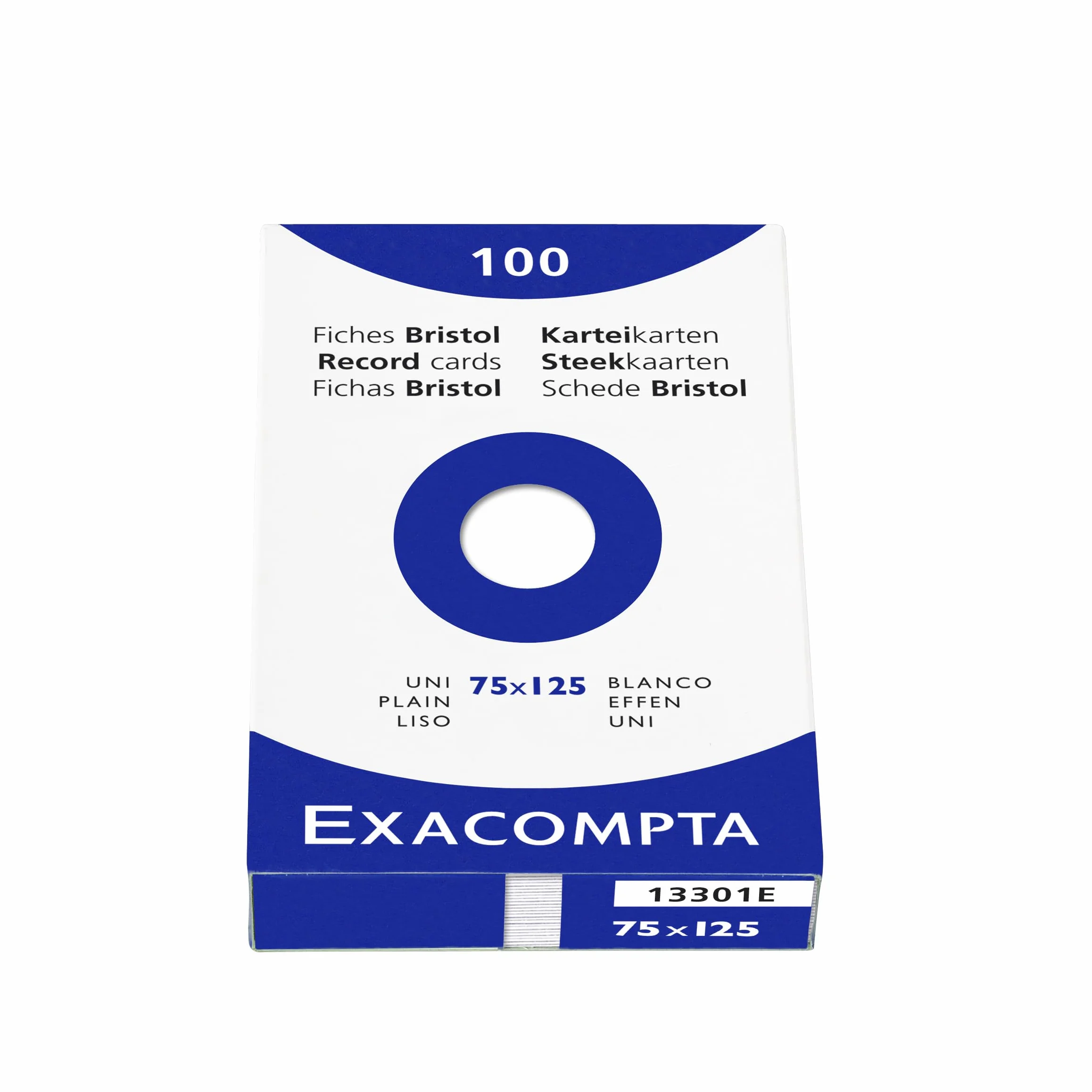 Exacompta Carton de 10 étuis de 100 fiches bristol unies non perforées 75 x 125 mm blanc