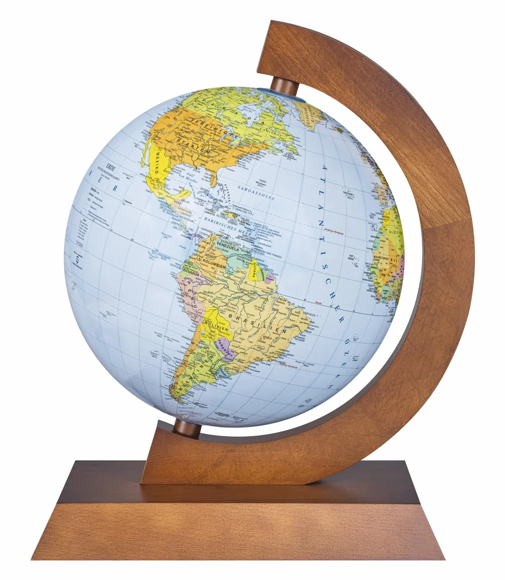 DONAU Globe politique et physique/4-en-1 + monture en bois/Diamètre 320 mm/Lumineux/Lampe LED/Pivotant/Décoration éducative/Application interactive Multiglobear/Pour l'école, la maison et Le bureau