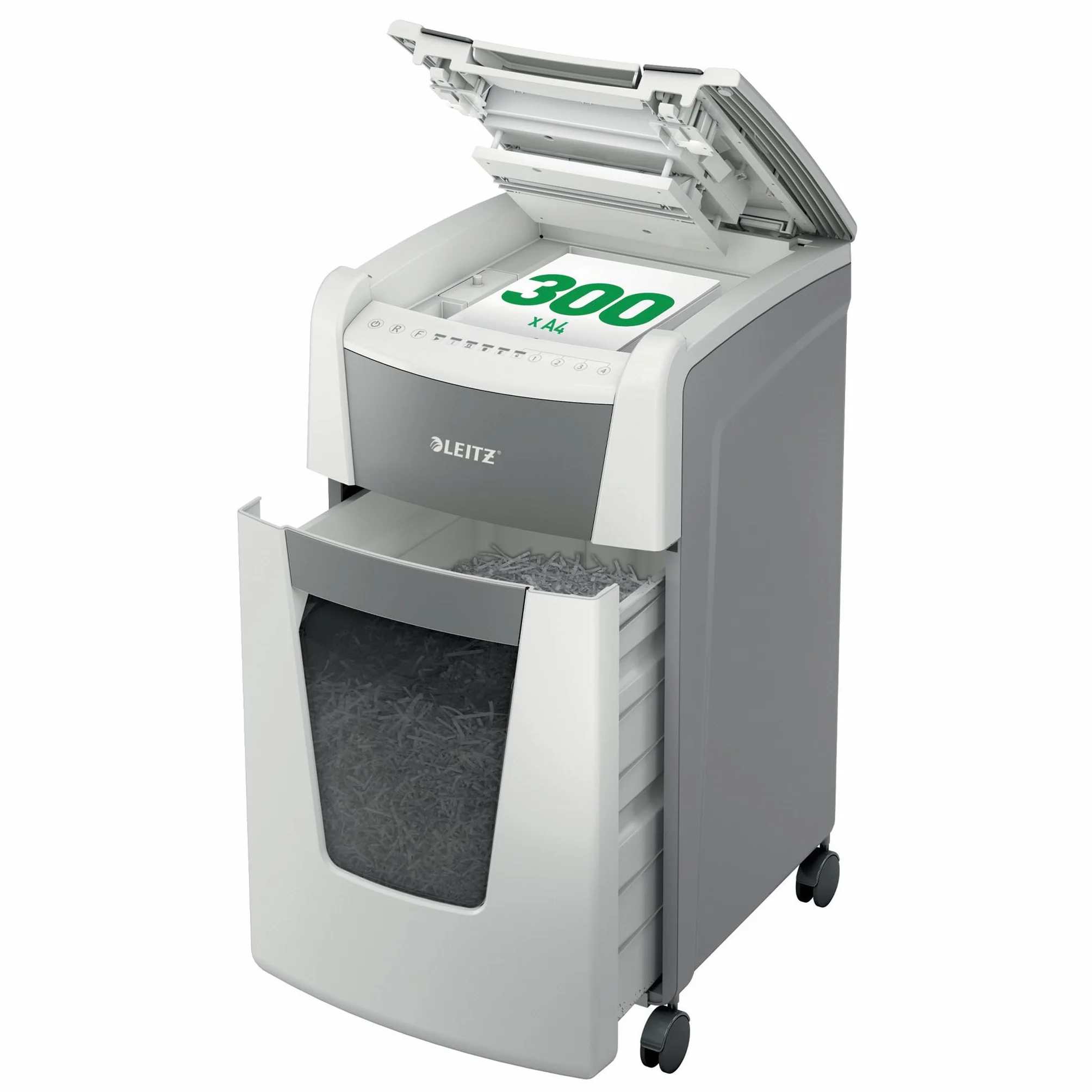 Leitz IQ 80150000 Destructeur de Documents Coupe Croisée Sécurité P4 Automatique 300 Feuilles 60 Litres Blanc