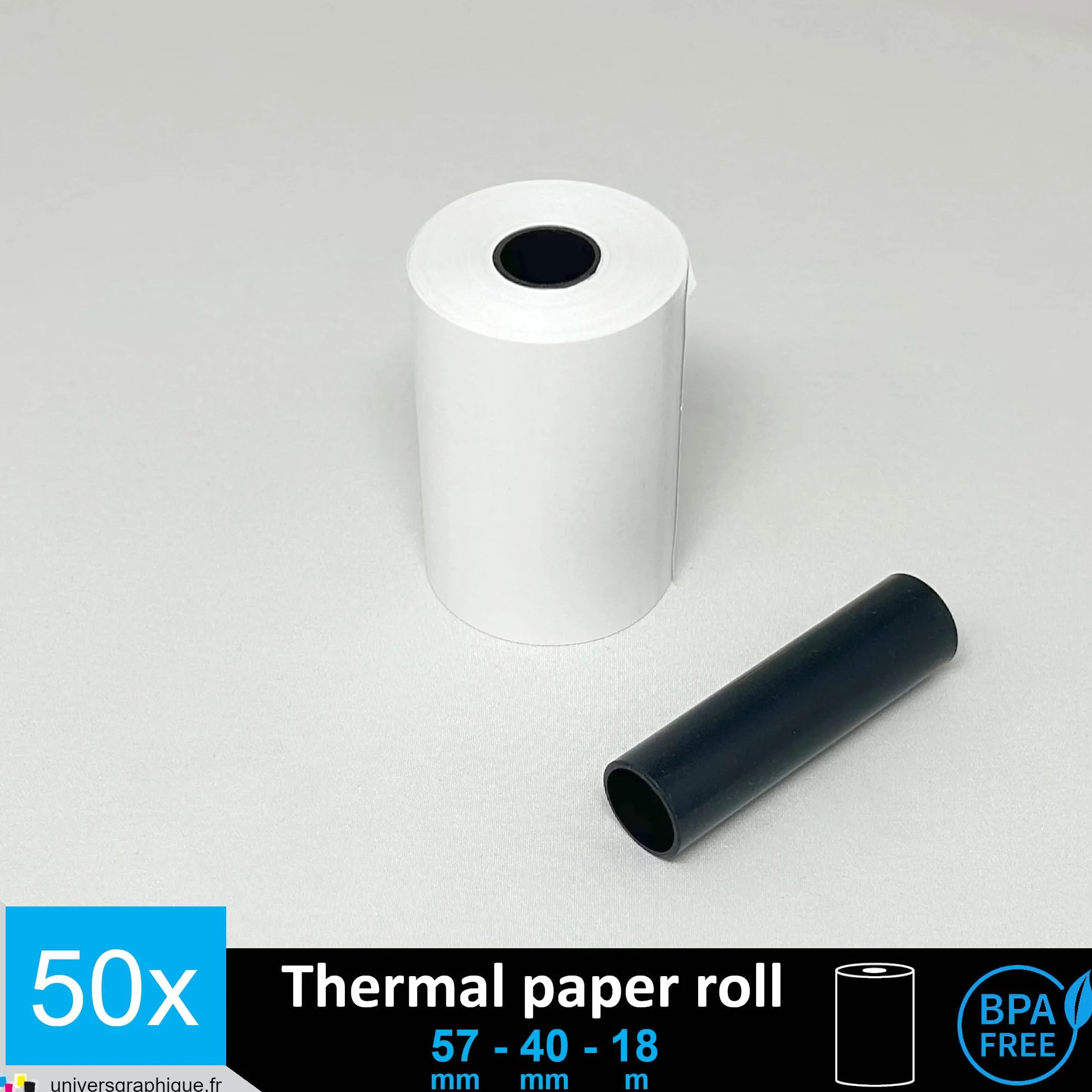 Bobine papier thermique 57 x 40 x 12 mm pour terminal carte bancaire TPE