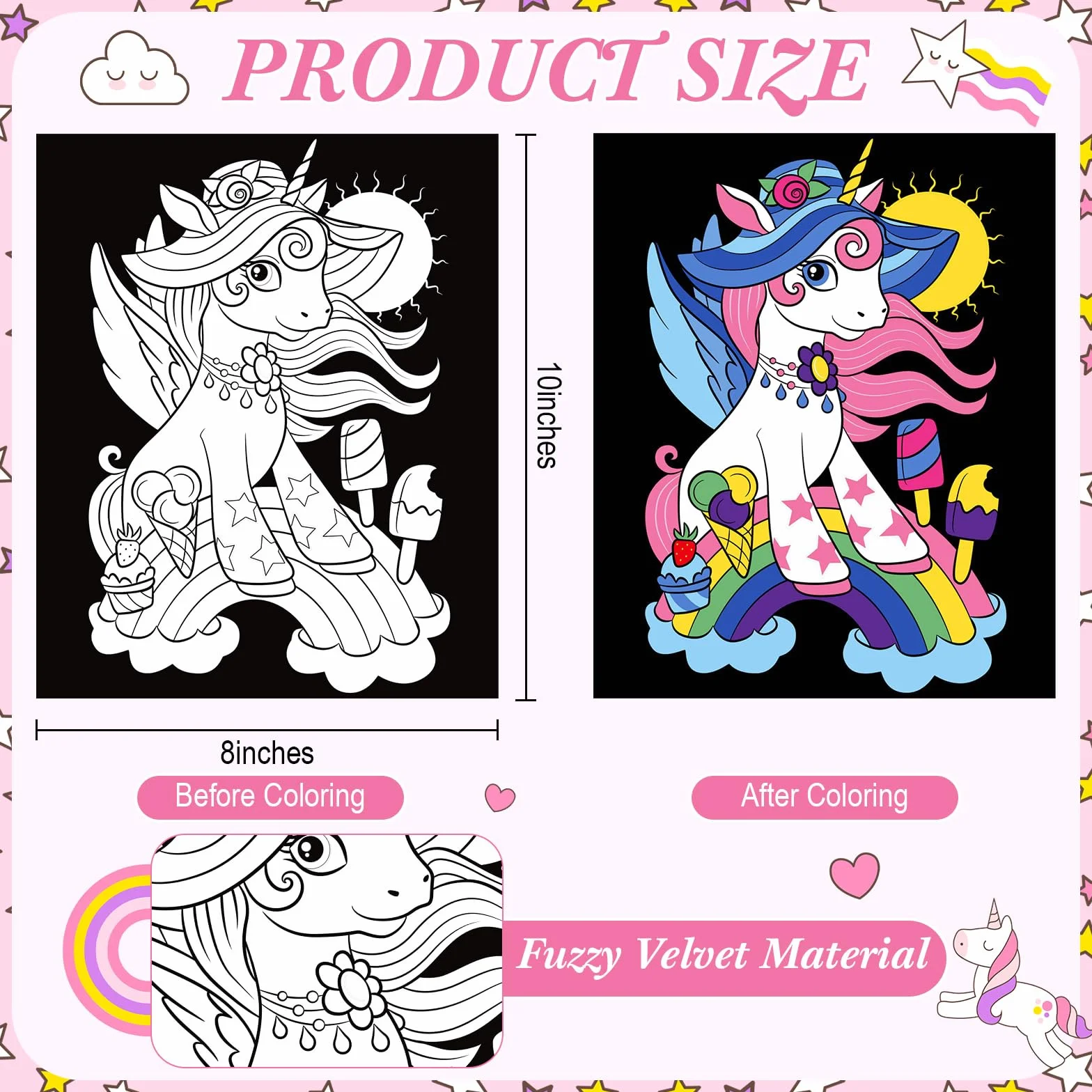 Zhanmai Lot de 24 Affiches à Colorier en Velours Licorne pour Enfants