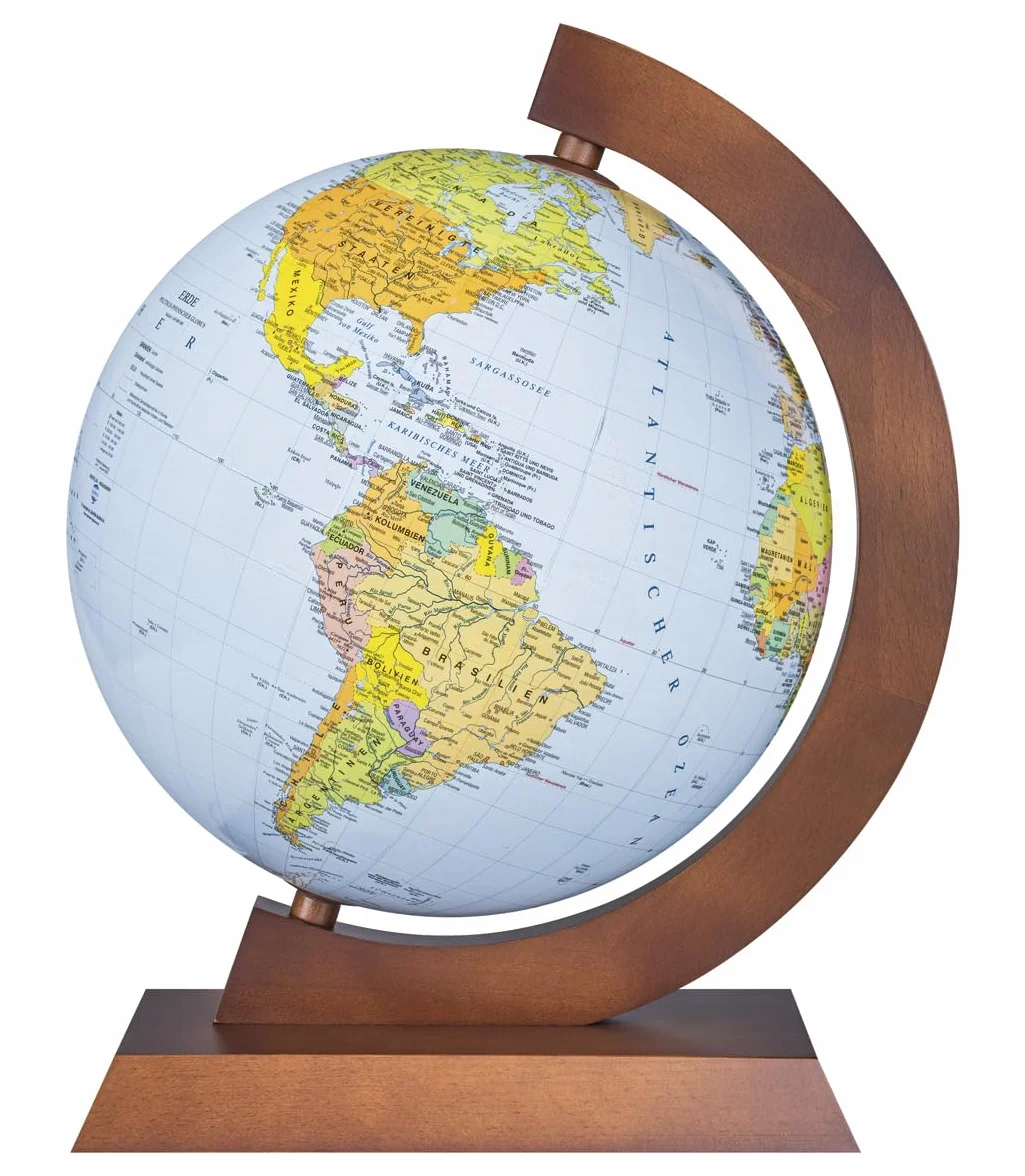 DONAU Globe politique et physique/4-en-1 + monture en bois/Diamètre 320 mm/Lumineux/Lampe LED/Pivotant/Décoration éducative/Application interactive Multiglobear/Pour l'école, la maison et Le bureau