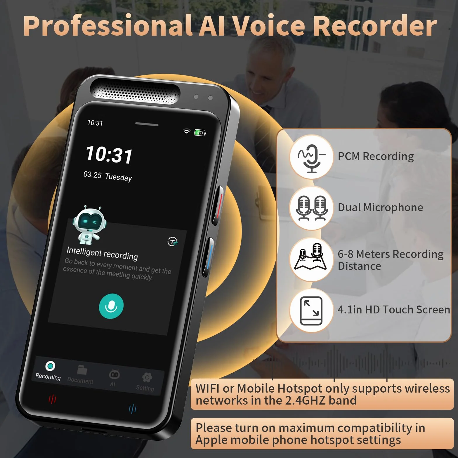 Note AI Dictaphone Numérique avec Transcription Gratuite, Résumé, Traduction en Ligne Hors Ligne, 134 Langues, Enregistreur AI pour Conférences
