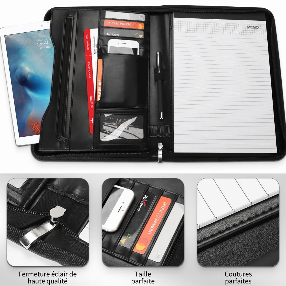 LOETAD Porte Documents A4 Homme Cuir Organiseur Bureau Support Presse-Papiers Poche Téléphone