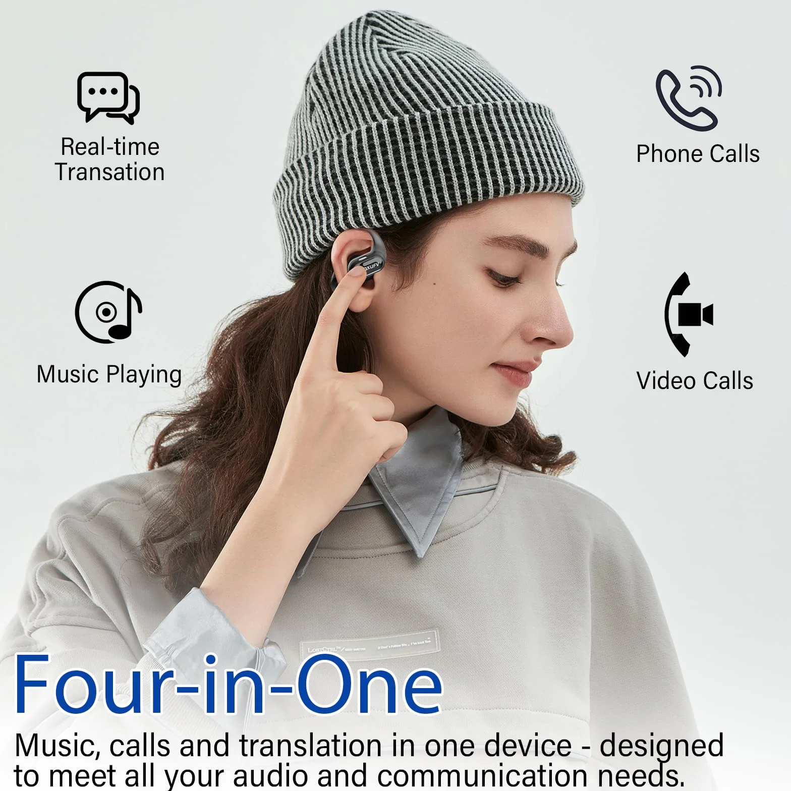 AI Écouteur Traducteur Instantané 164 Langues, Conduction Osseuse Intelligent Ambiant, IPX7 Étanche, 60H Autonomie, 4 en 1 Open-Ear