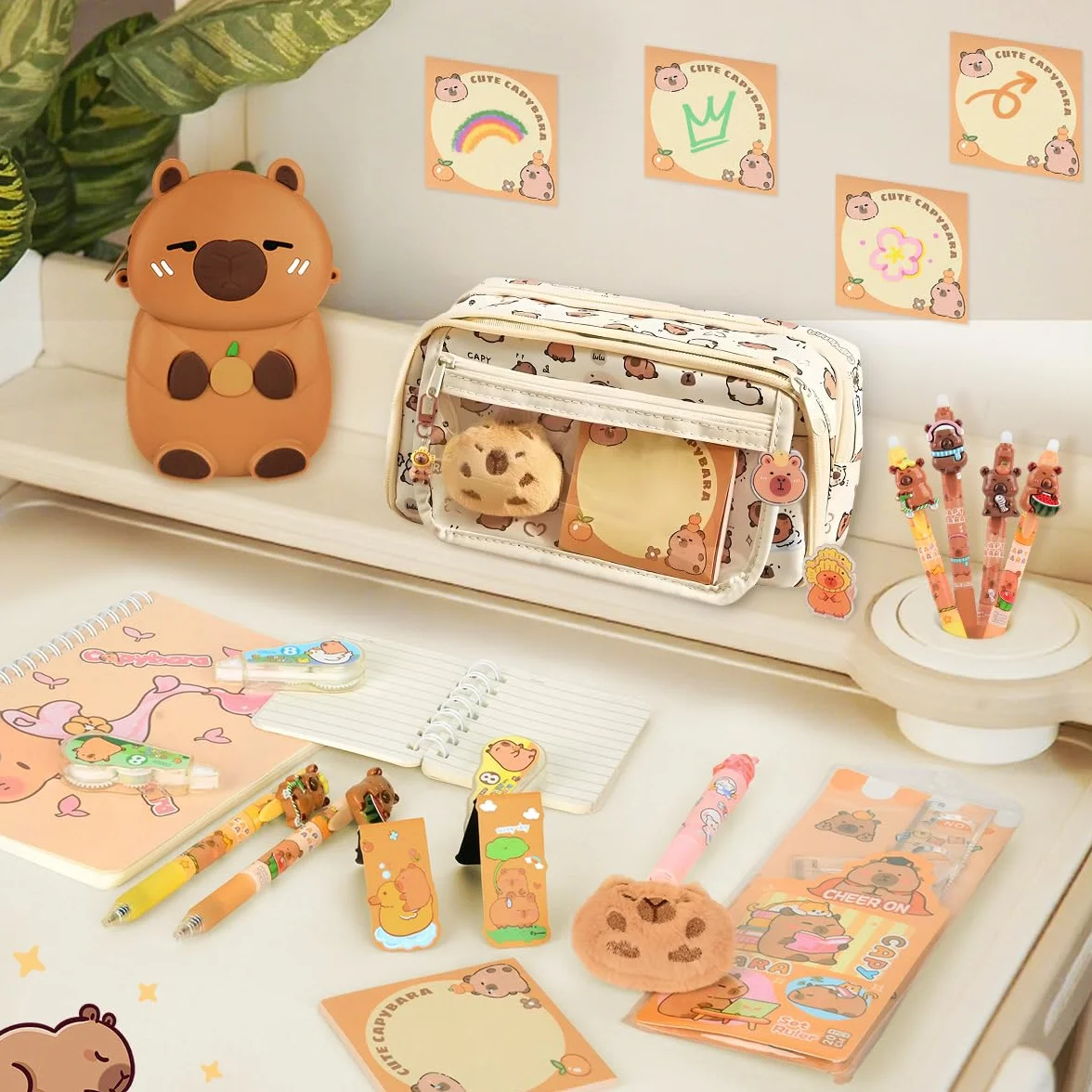 Papeterie Capybara Trousse Grande Capacité Stylo Effacables Carnets Notes Règle Dessin Signets Porte-Monnaie Fourniture Scolaire