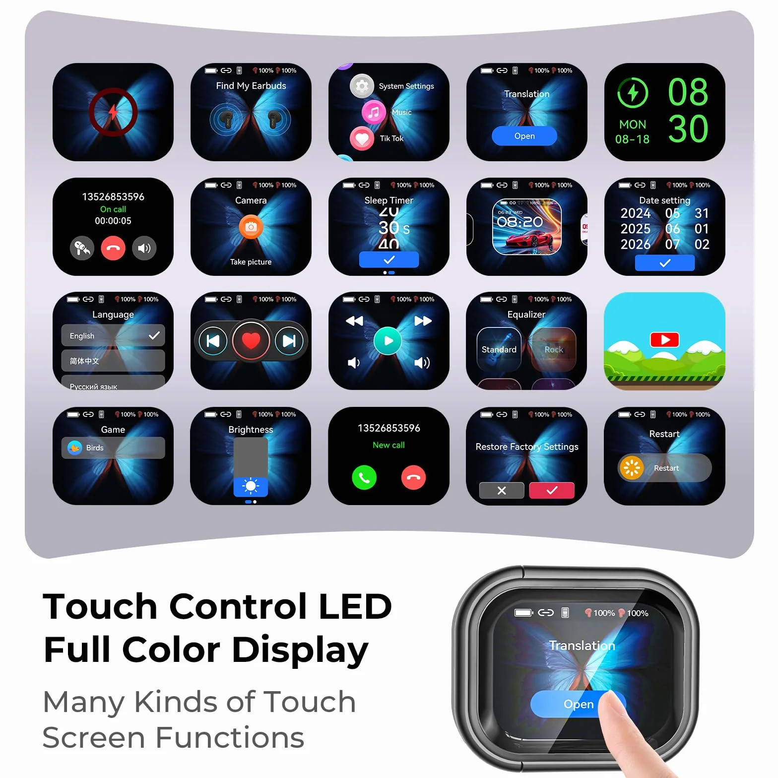 Traducteur Écouteur NE20 OWS Sans Fil 134 Langues IA Bluetooth 5.4 Écran LED Blanc
