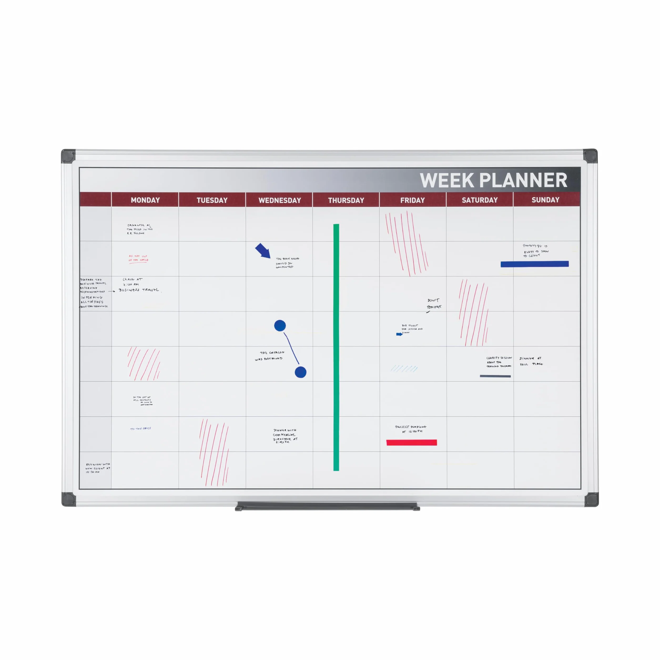 Bi-Office Planificateur Semaine magnétique cadre aluminium 60 x 45 cm