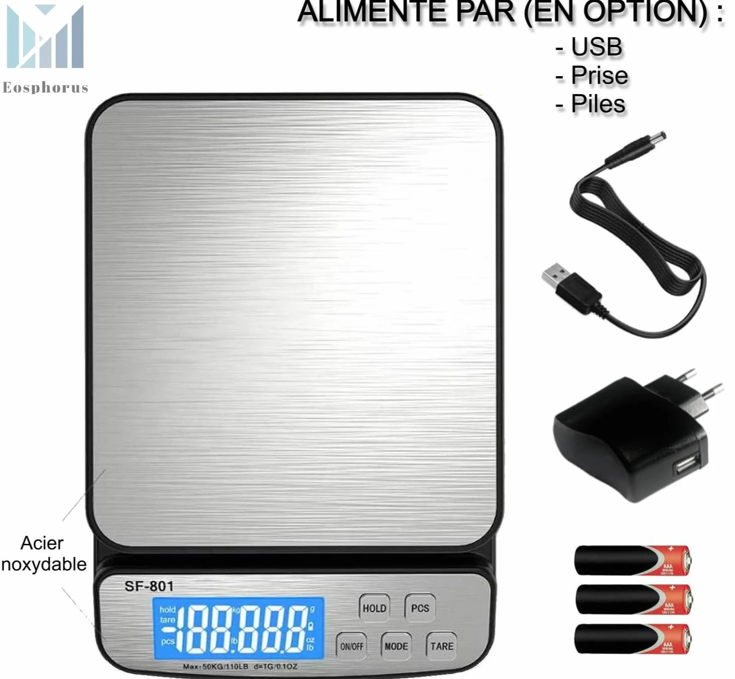 Balance Numérique pour Colis 50kg, Pèse-Colis Précision, Adaptateur Secteur