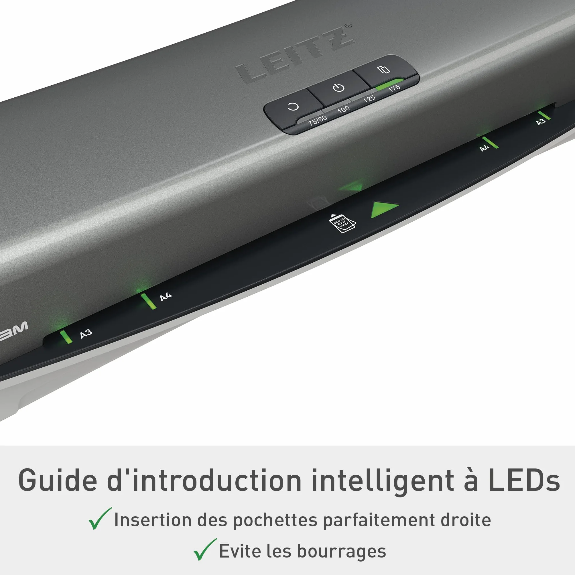 Leitz iLAM Office Pro Plastifieuse A3 75-125 microns Préchauffage 1 min Anti-bourrage Gris Blanc