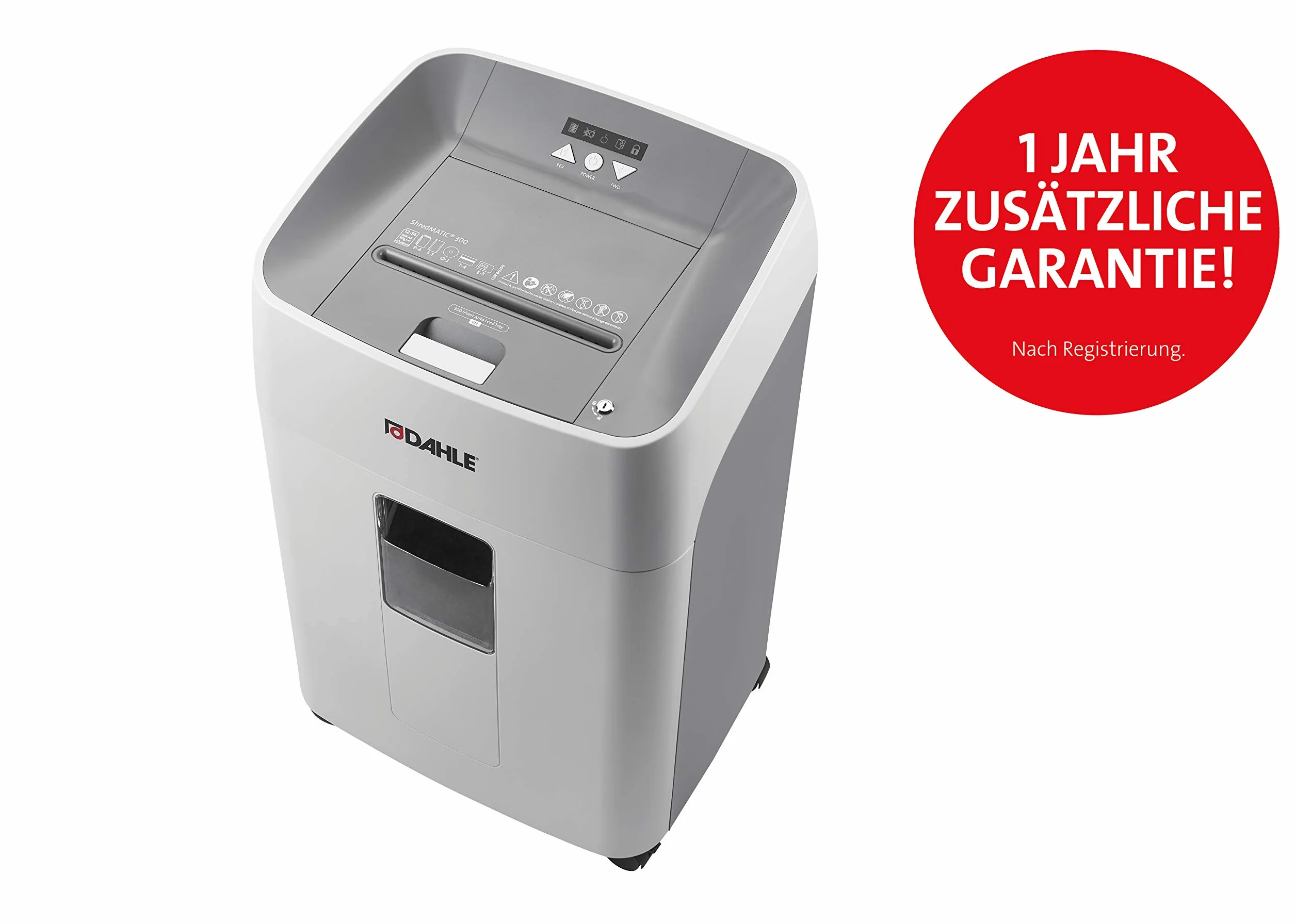 Dahle ShredMATIC 300 Destructeur automatique 300 feuilles sans huile anti-bourrage coupe croisée 40 L Gris