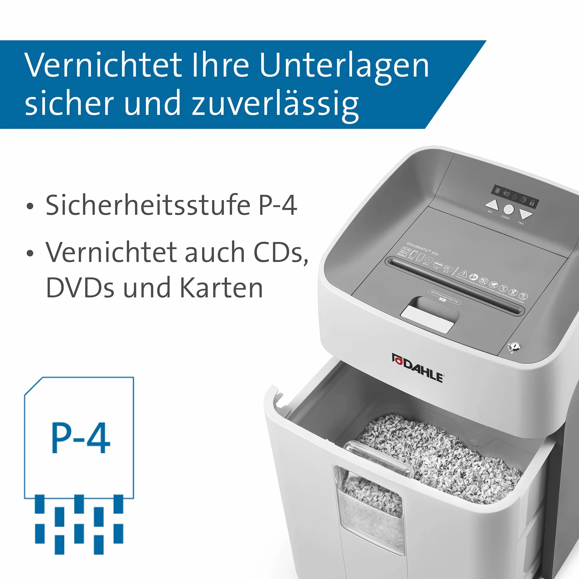 Dahle ShredMATIC 300 Destructeur automatique 300 feuilles sans huile anti-bourrage coupe croisée 40 L Gris