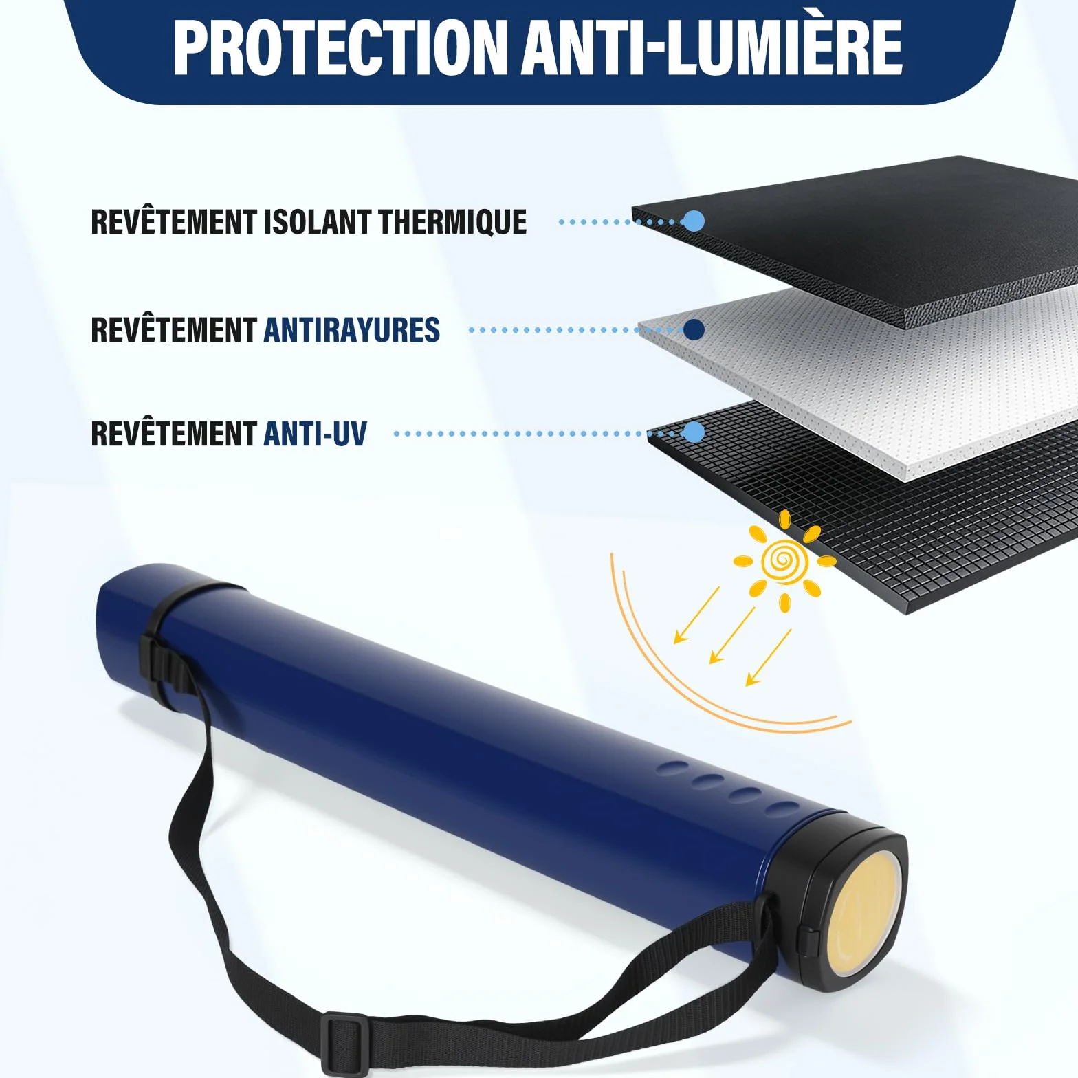 DEWEL Rouleau de Transport télescopique A0, 62-107 cm, pour Posters et Tableaux, Bleu foncé