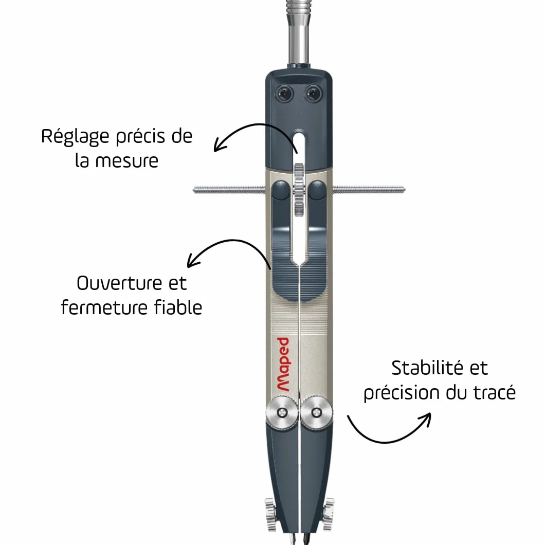 Maped Compas Technique Métal n°421 Balustre à Réglage Rapide de Précision