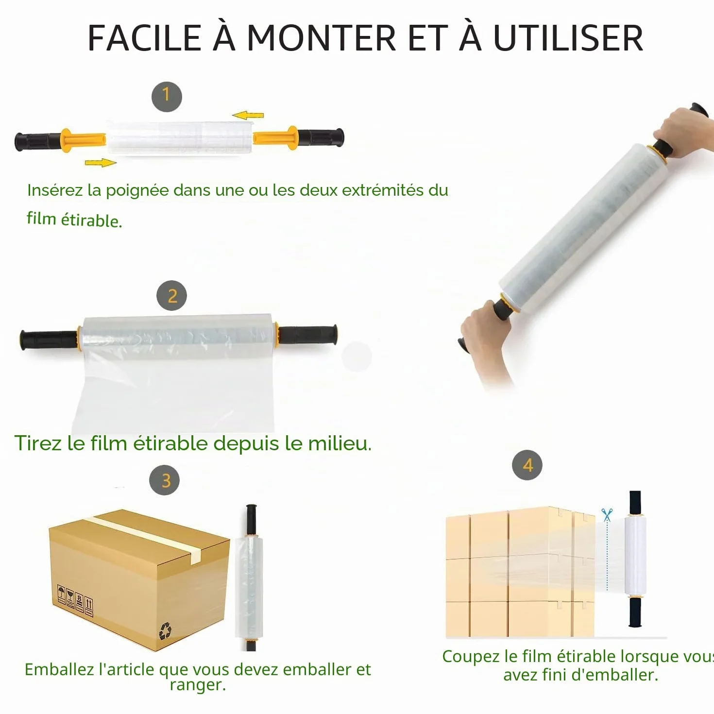 Film Étirable Déménagement 2 Poignées Roulement Lot 2 Rouleaux 38,1 cm x 304,4 m Protection Colis Meubles