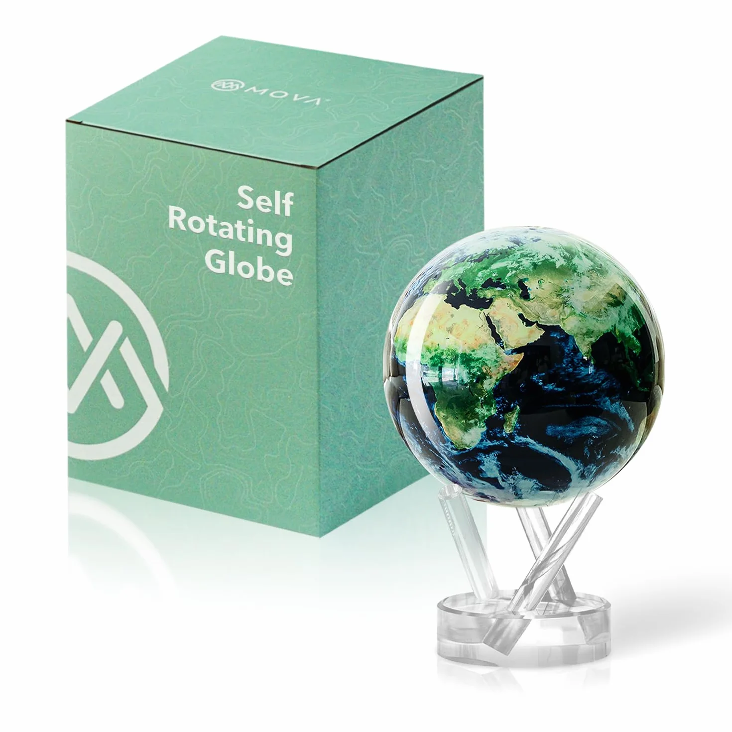 Globe MOVA Terre avec Nuages – 11,5 cm, Globe Auto-Rotatif avec Lumière | Mouvement Silencieux, Sans Piles ni Câbles | Décoration Unique de Bureau ou Cadeau pour Passionnés de l’Espace