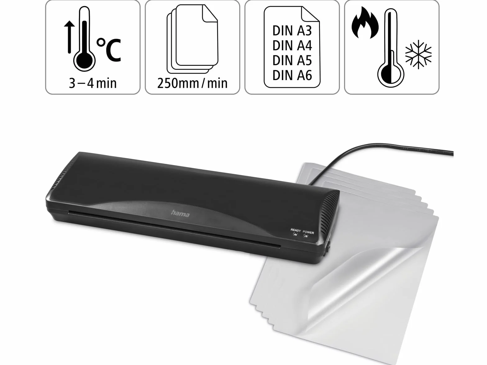 Hama Plastifieuse A3 à Chaud/Froid Kit Laminage 80-125 Microns Noir