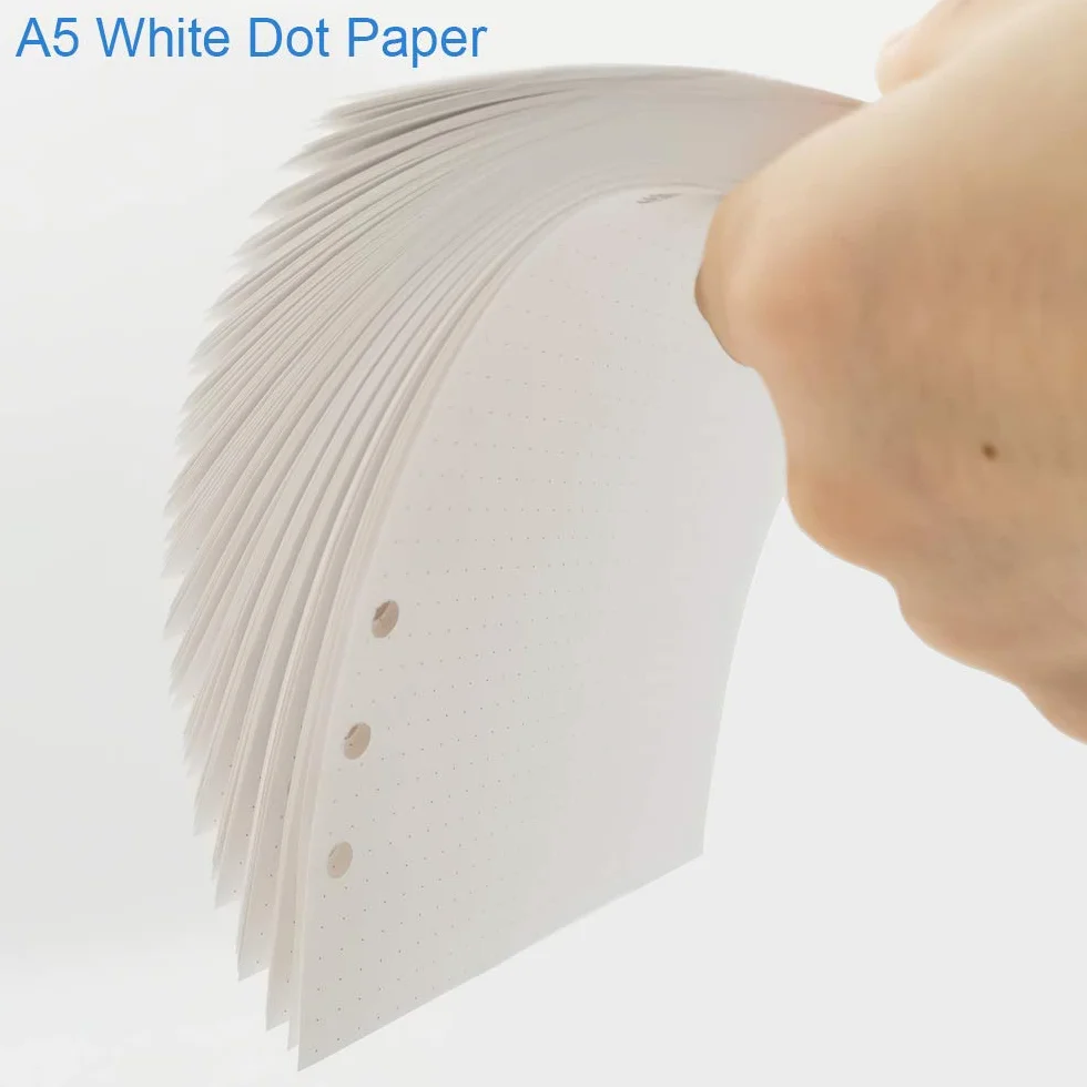 Recharges papier A5 pointillés 100 g/m² 300 feuilles 600 pages 6 trous 14 x 20 cm blanc Filofax
