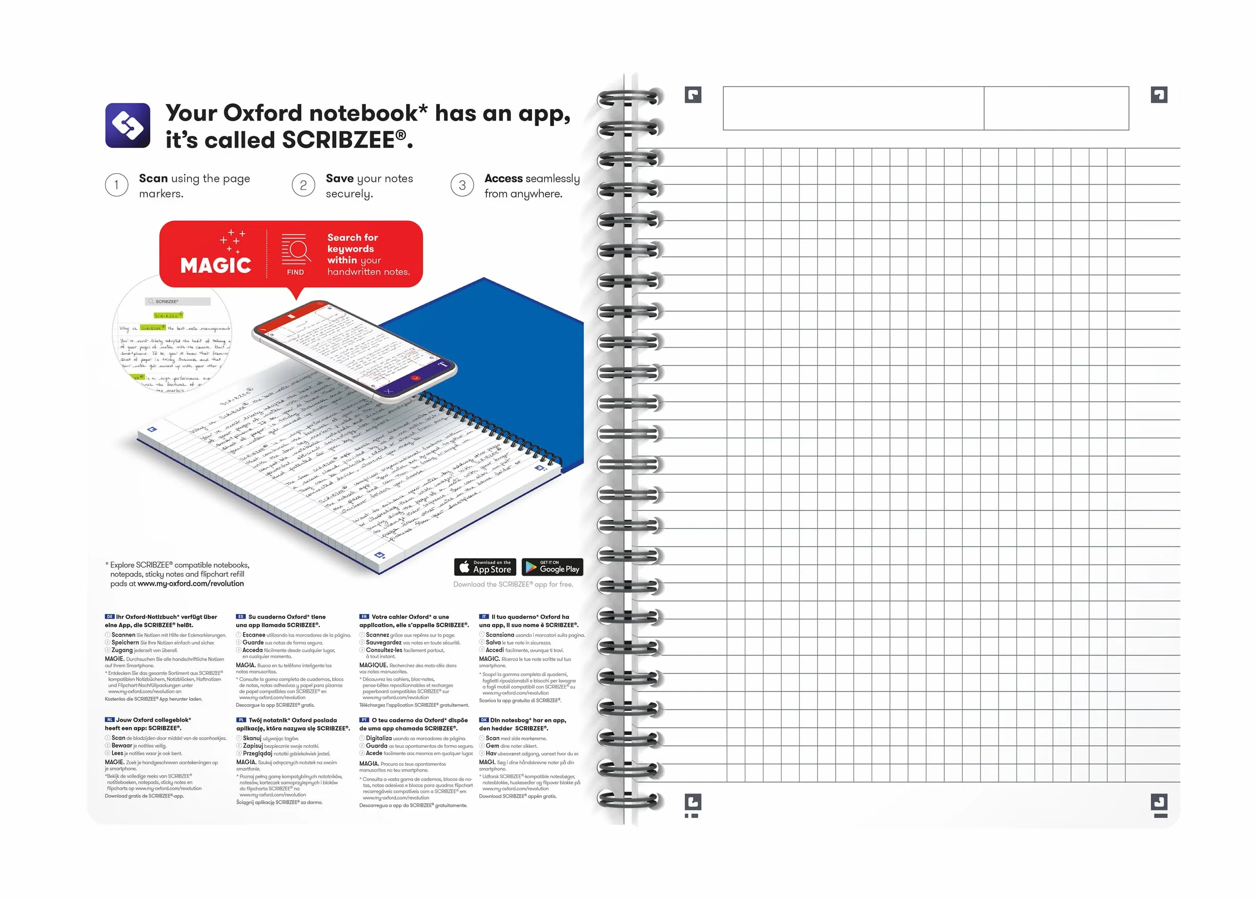 OXFORD Cahiers A5 180 Pages Petits Carreaux Reliure Spirale Lot de 5
