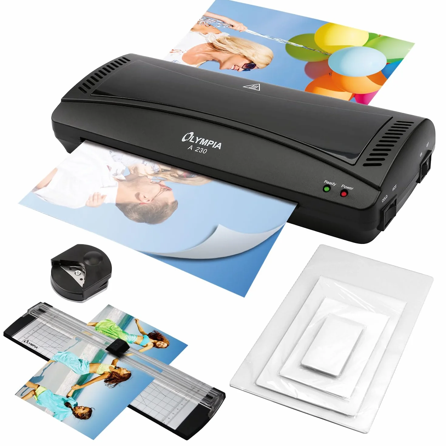 Olympia Plastifieuse A4 4 en 1 avec arrondisseur d'angle, coupe-papier et films de plastification