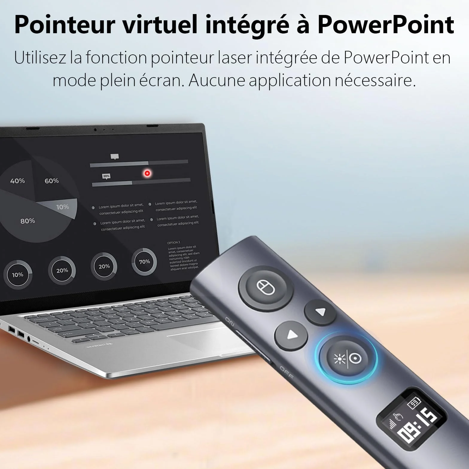 Norwii N95s BLE Prezentacyjny Kliker z Cyfrowym Wskaźnikiem do Prezentacji PowerPoint na Ekranie TV/Projekcji, Bezprzewodowy Pilot z Odliczaniem (Zielony - USB-C)