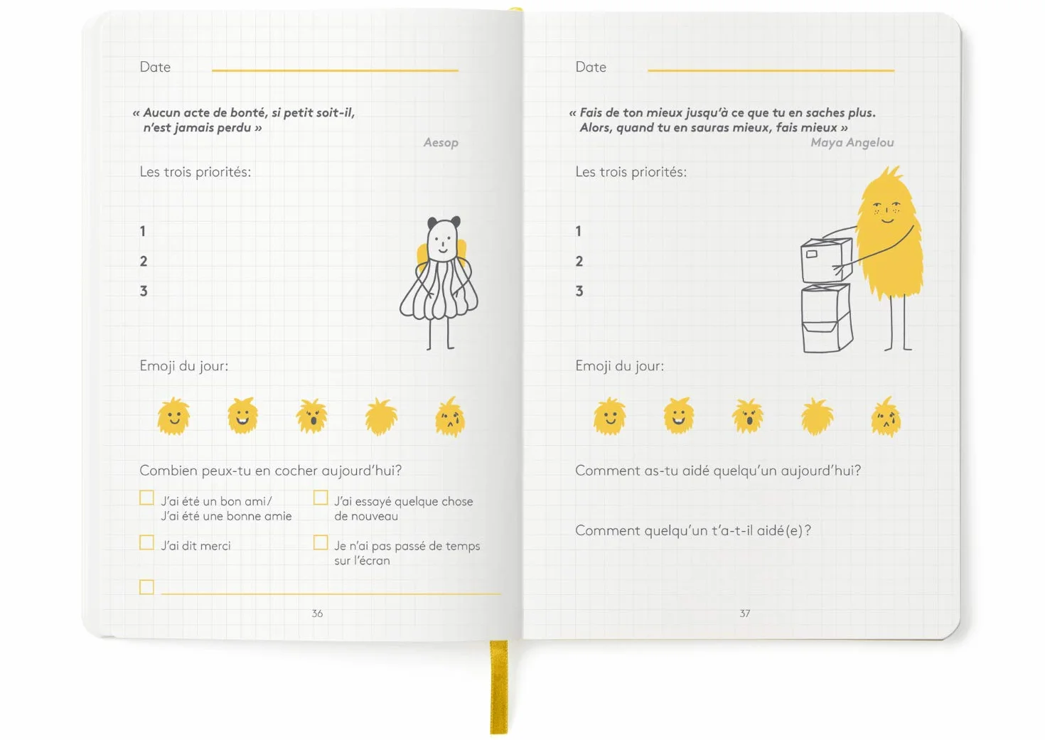 HappySelf Journal Quotidien 6-12 Ans Édition Française Enfants Jaune