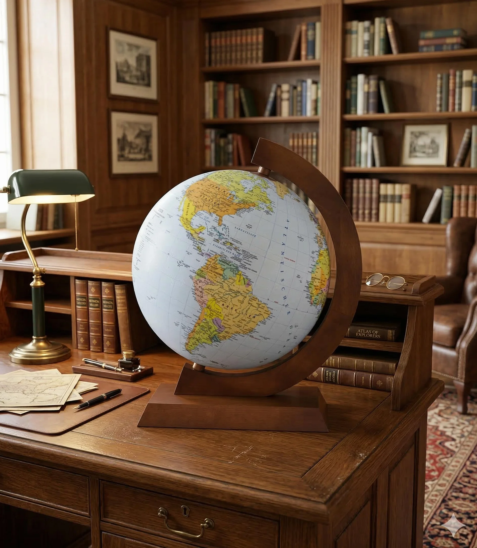 DONAU Globe politique et physique/4-en-1 + monture en bois/Diamètre 320 mm/Lumineux/Lampe LED/Pivotant/Décoration éducative/Application interactive Multiglobear/Pour l'école, la maison et Le bureau