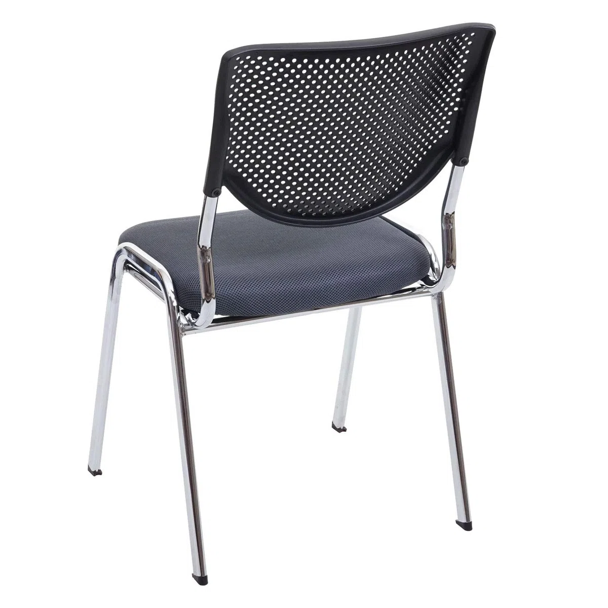 Mendler 4X Chaise Visiteur T401 Tissu Textile siége Gris foncé Pieds chromés