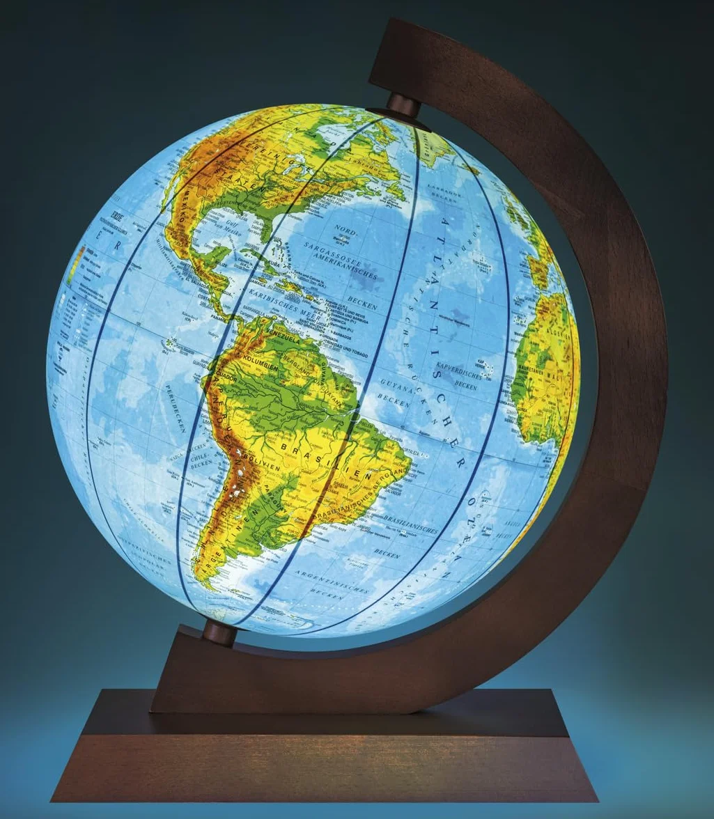 DONAU Globe politique et physique/4-en-1 + monture en bois/Diamètre 320 mm/Lumineux/Lampe LED/Pivotant/Décoration éducative/Application interactive Multiglobear/Pour l'école, la maison et Le bureau