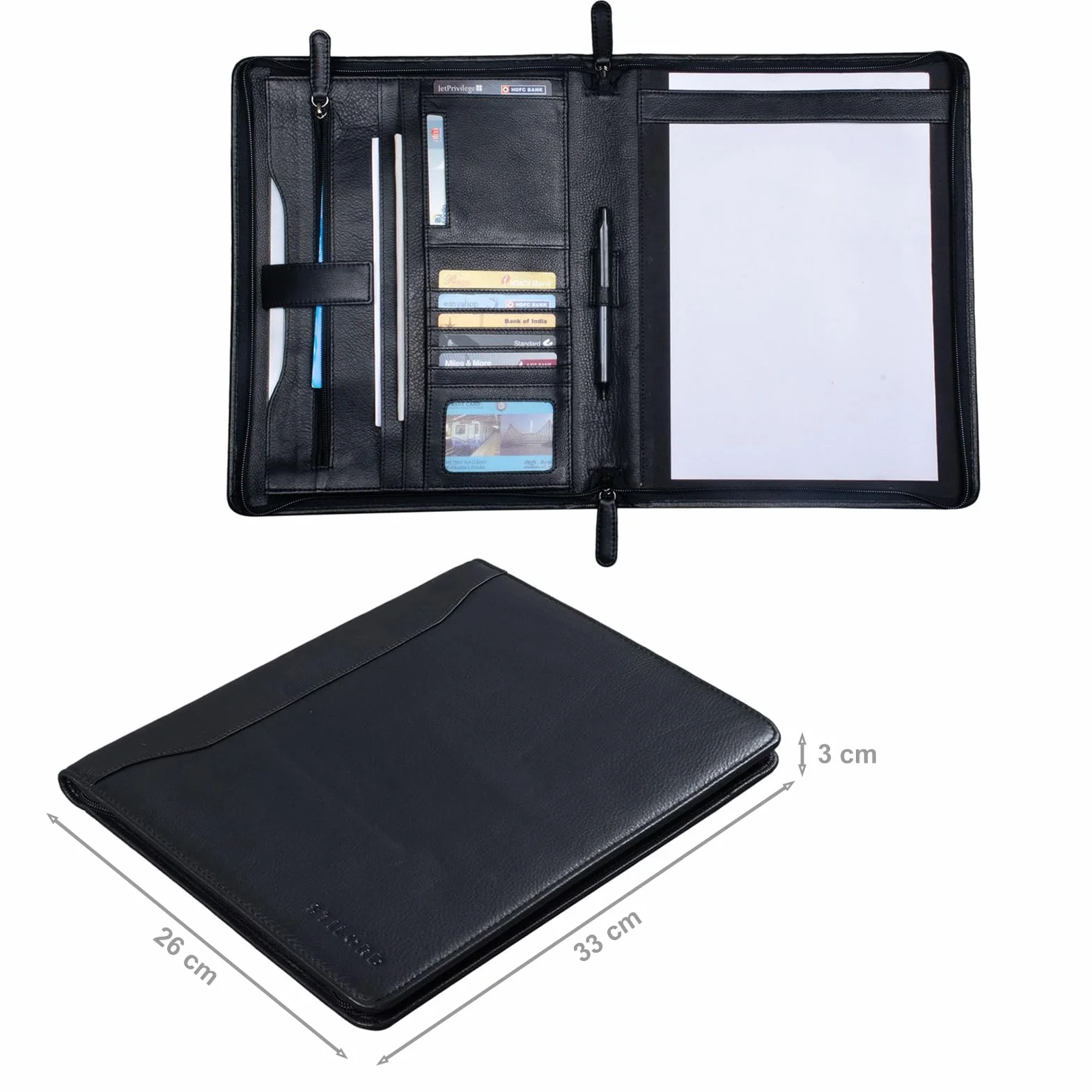 Scott Porte-Documents Cuir Vintage A4 12,2 Pouces Organiseur Fermeture éclair Noir