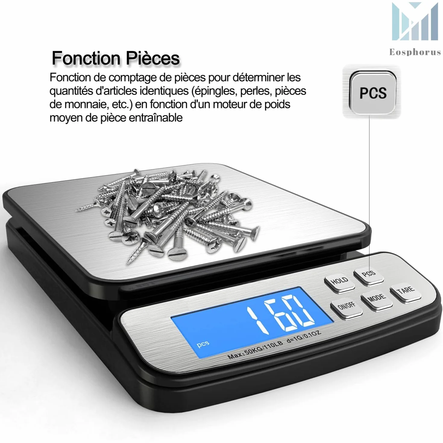 Balance Numérique pour Colis 50kg, Pèse-Colis Précision, Adaptateur Secteur