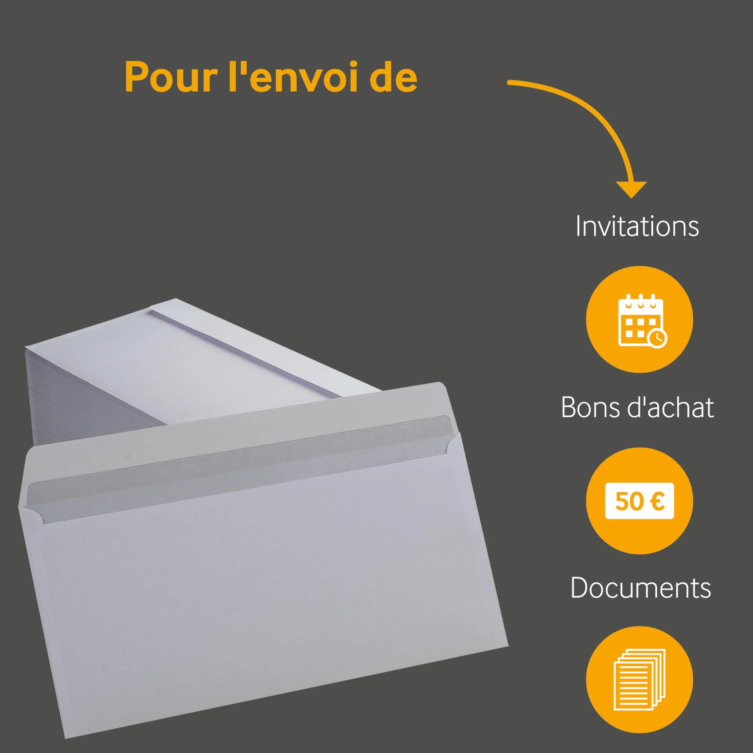 Enveloppes Blanches DL 110x220 mm 80 g/m² Rabat Droit Fermeture Adhésive Sans Fenêtre 24