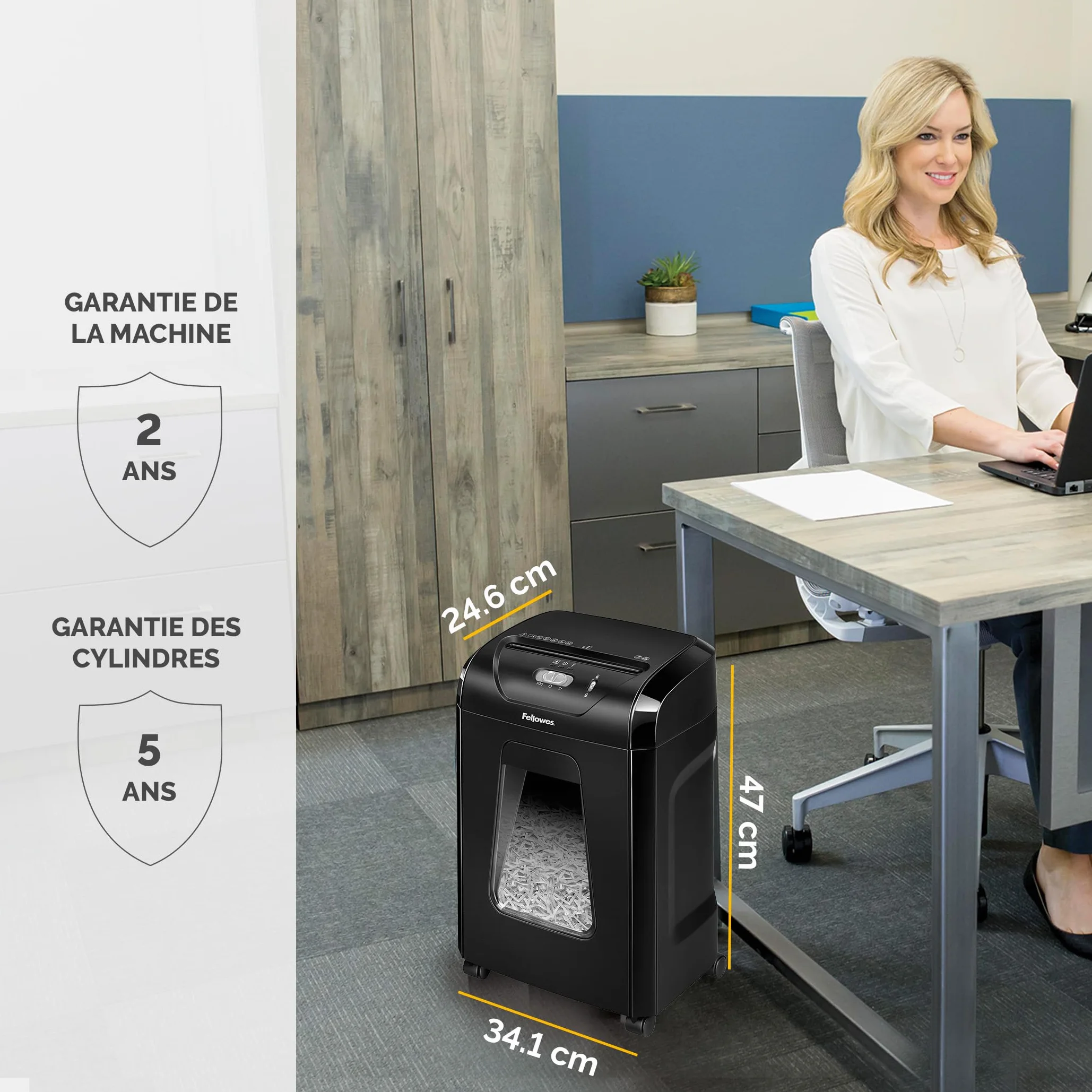 Fellowes FS-15C Destructeur de Documents Coupe Croisée 15 Feuilles P4 Bac 19L Noir