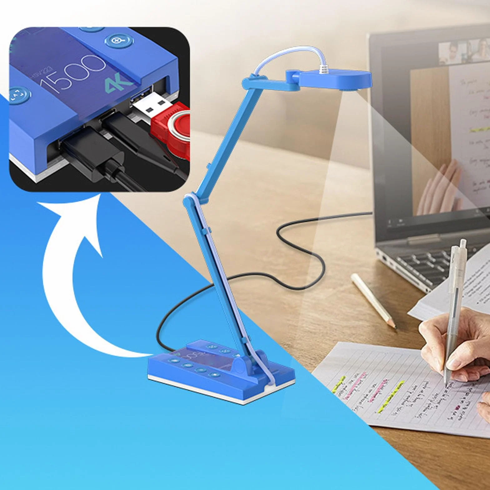 VBESTLIFE Caméra de Documents USB 15MP 4K avec Lumière LED, Pliable Autofocus HD, Zoom Numérique 4x