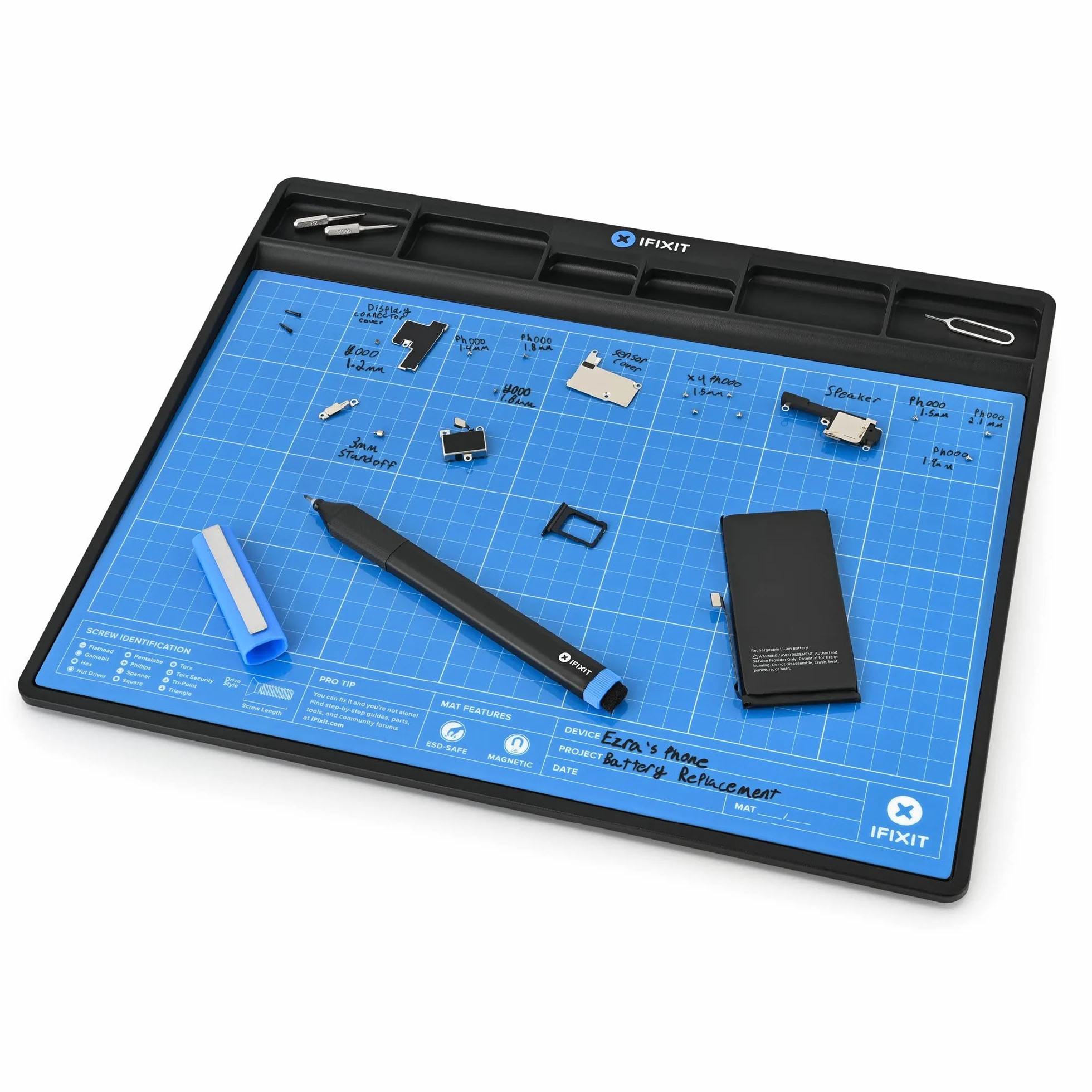 iFixit FixMat tapis de travail magnétique antistatique inscriptible avec stylo pour réparations électroniques
