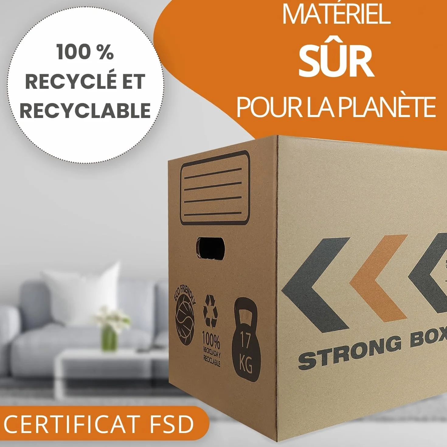 Cartons de déménagement renforcés 50x30x30 cm Certifié FSC Lot de 20