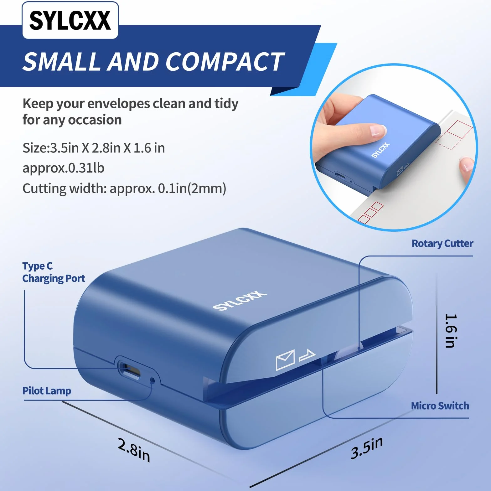 Ouvre-lettres électrique rechargeable coupe-enveloppes outil universel bleu