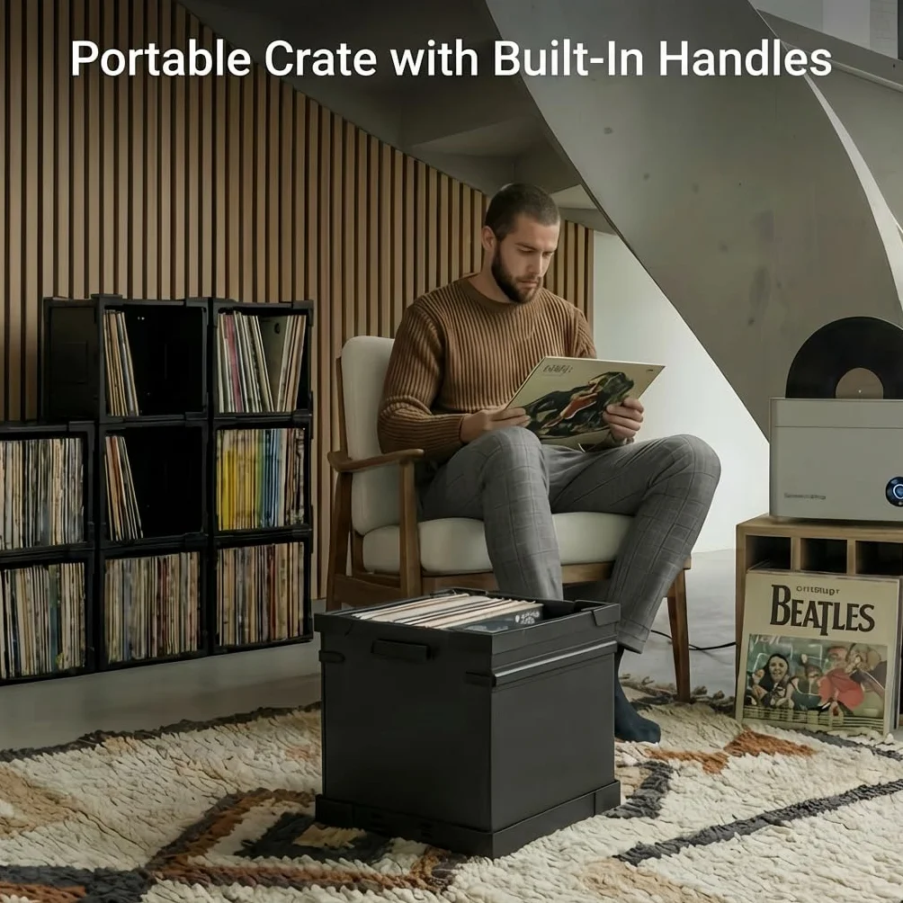 HumminGuru FlexiCube – Boîte de Rangement Empilable pour Disques Vinyles de 30,5 cm, Peut Contenir 70 Disques Vinyles | Étagère Modulaire en Vinyle et Caisse de Rangement Pliable (3 Cubes)
