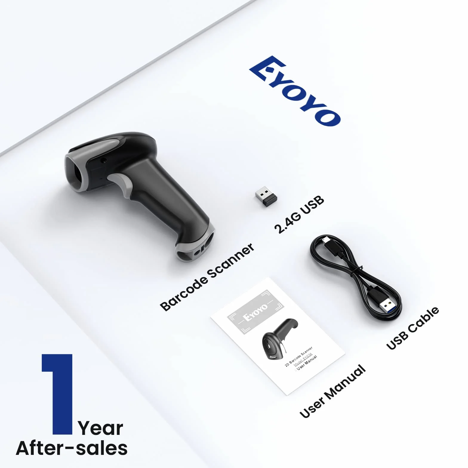 Eyoyo Lecteur de Codes-Barres sans Fil 1D 2D 2.4G USB Portable