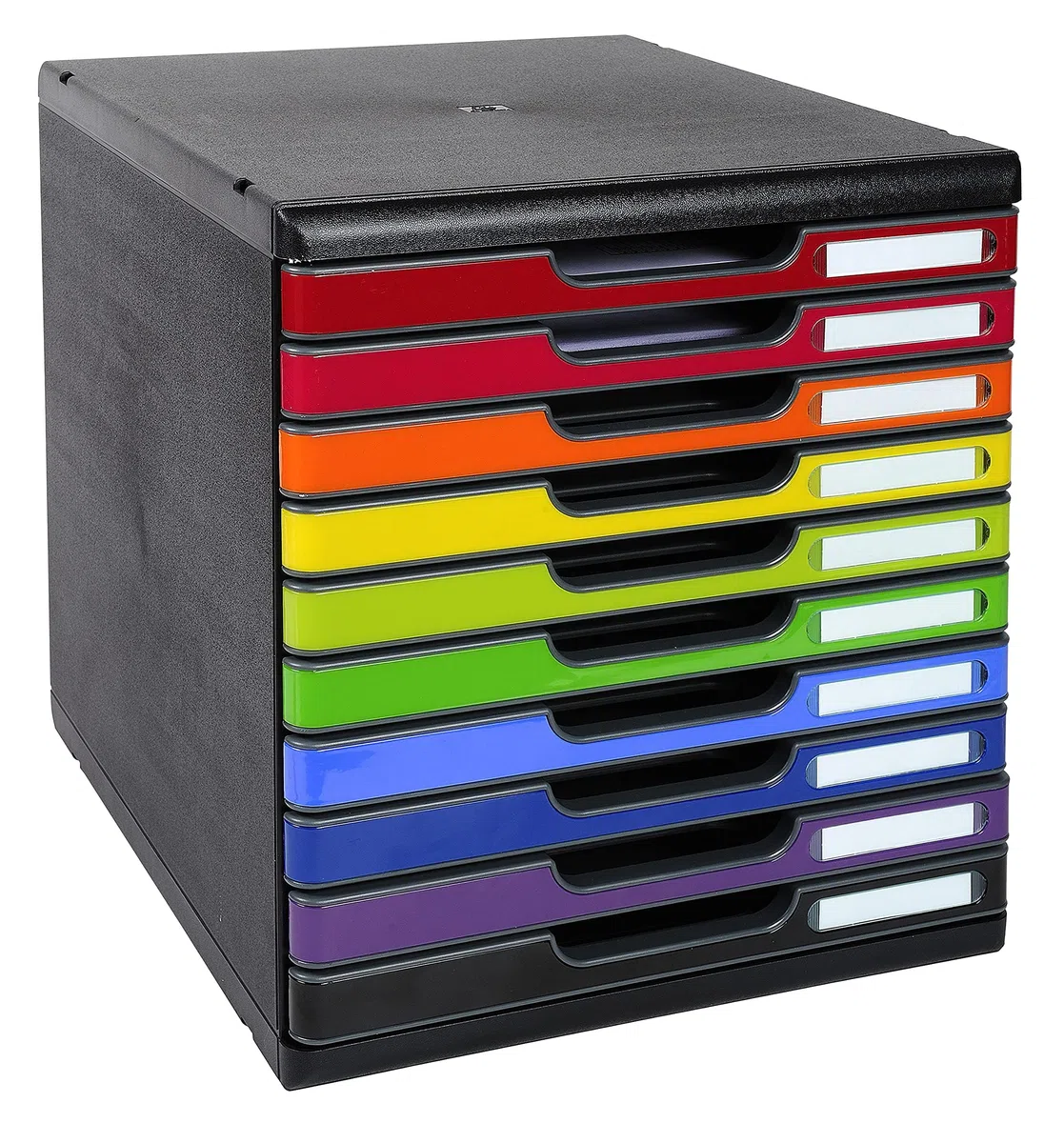 Exacompta - Réf. 302798D - MODULO A4 - Caisson 10 tiroirs fermés pour documents A4+ - Dimensions extérieures : Profondeur 35 x largeur 28,8 x Hauteur 32 cm - Noir/arlequin glossy