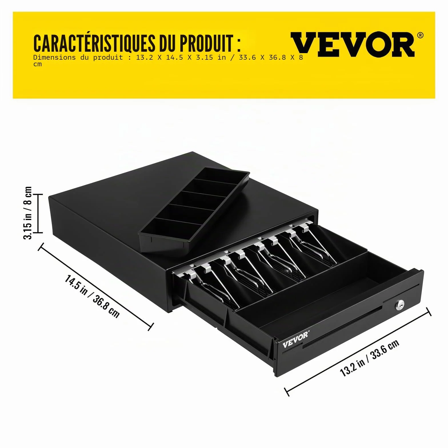 VEVOR Tiroir-Caisse Enregistreuse 33,6 cm Manuel Automatique 4 Billets 5 Pièces RJ11 RJ12 POS