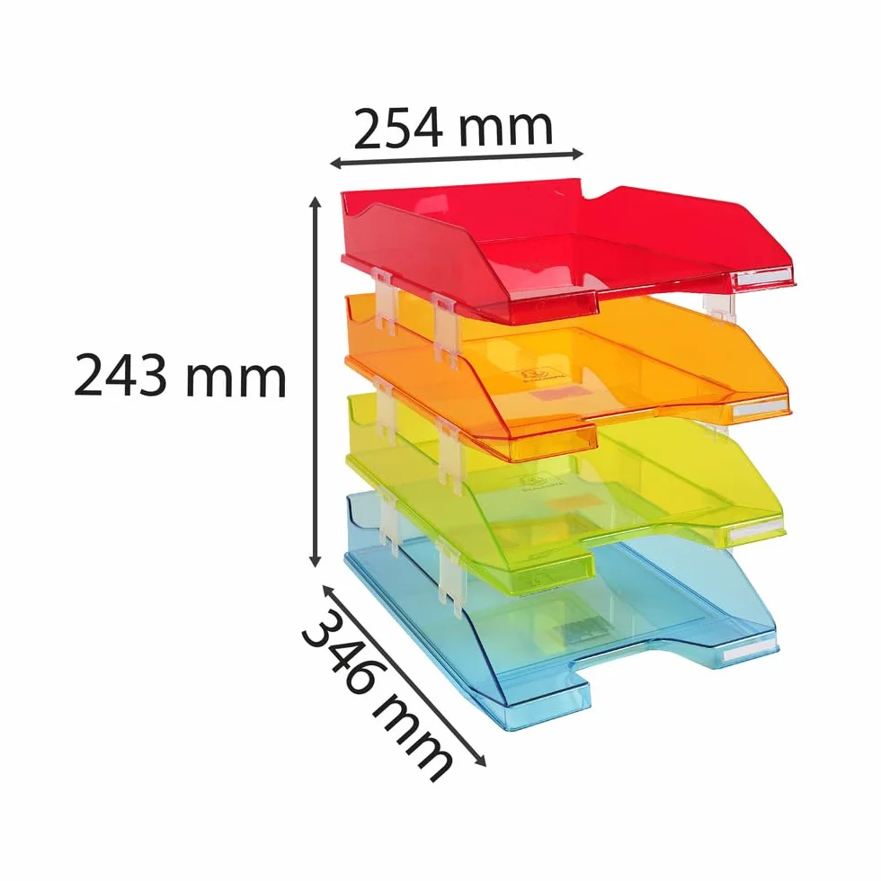 Exacompta Set de 4 corbeilles à courrier COMBO MIDI 34,6 x 25,4 x 24,3 cm A4+ translucides