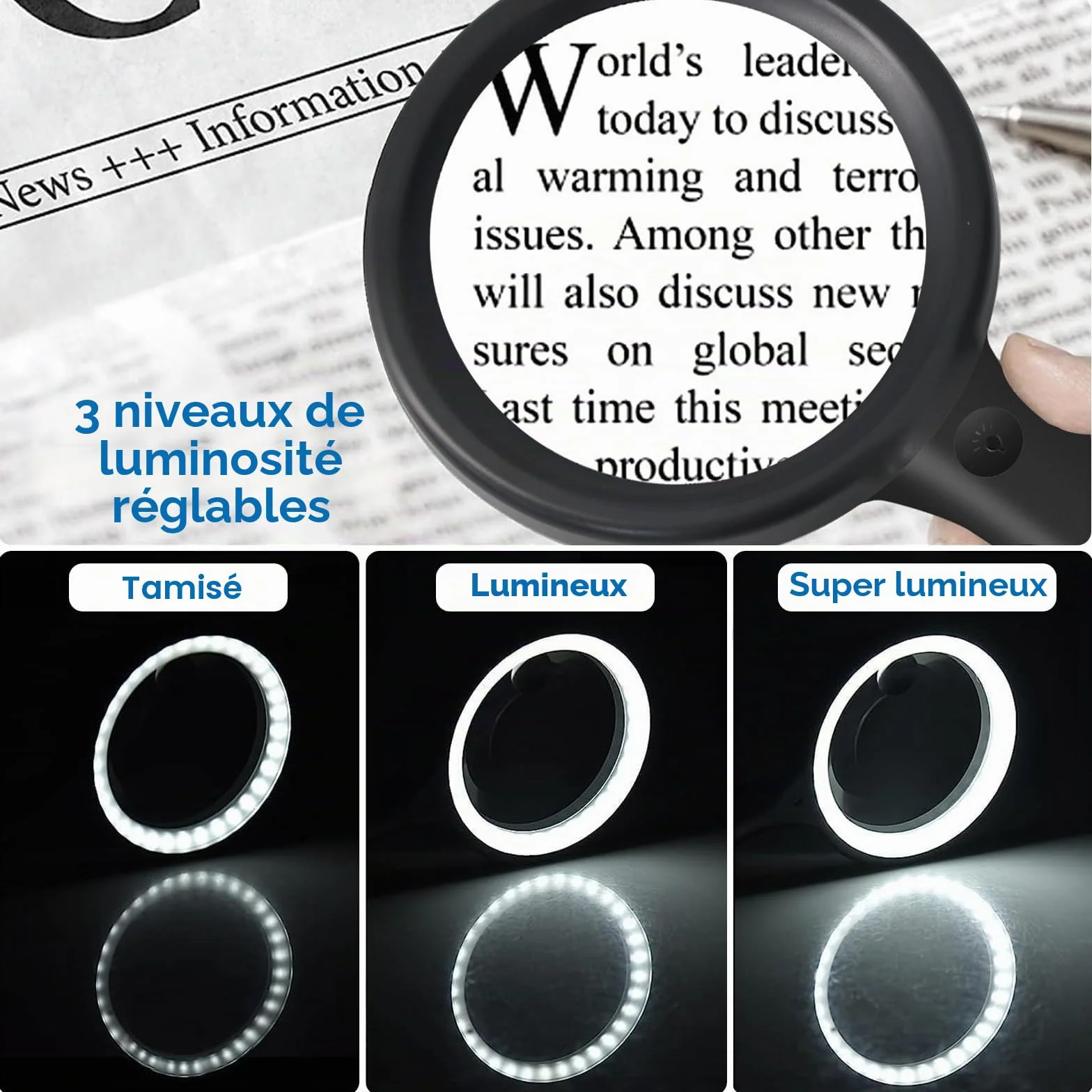 Loupe de Lecture 60X 30X 33LED USB Rechargeable avec Lumière 3 Modes