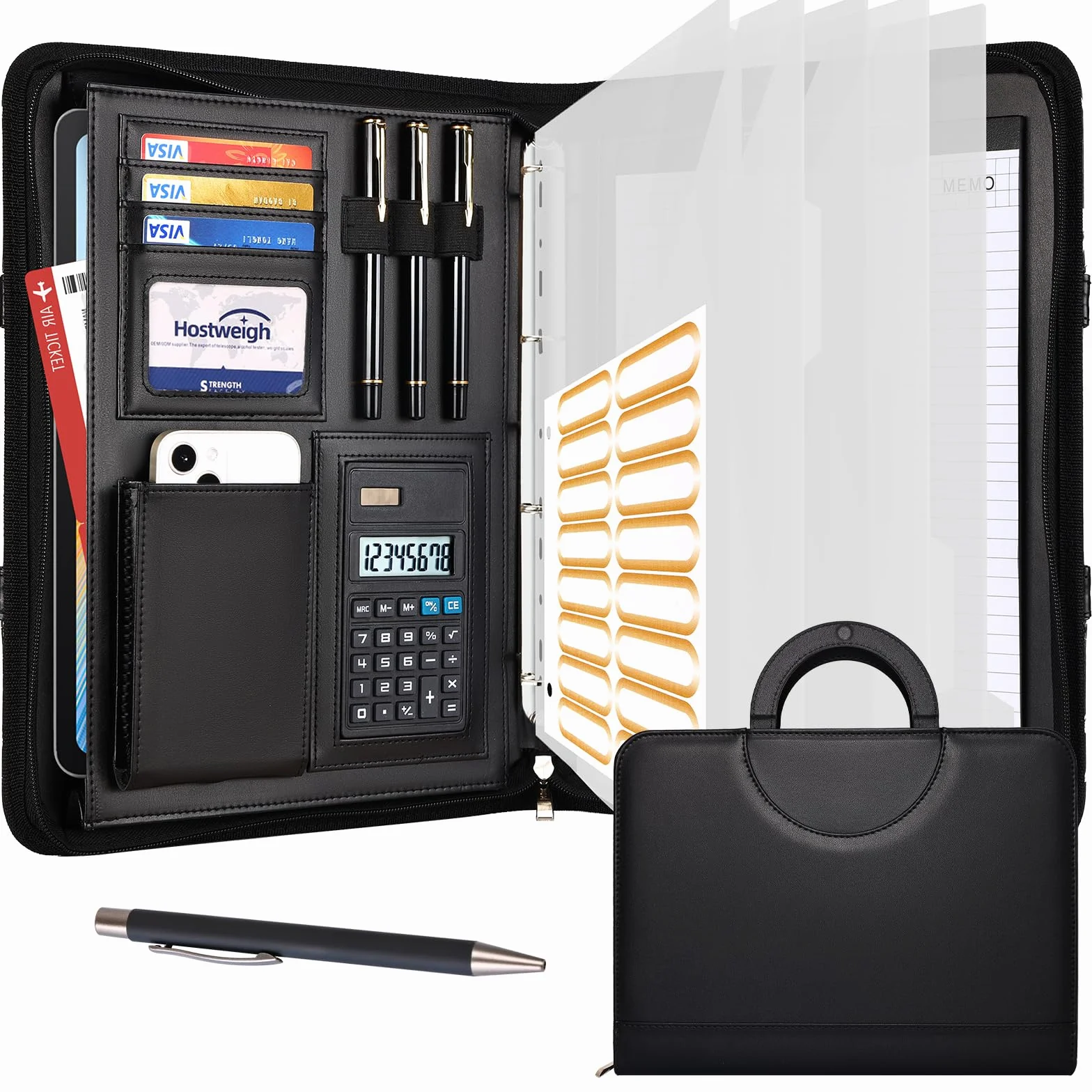 Leathario Porte Documents A4 Portfolio avec Stylo et 5 Intercalaires 10 Pochettes Padfolio Poignée Magnétique