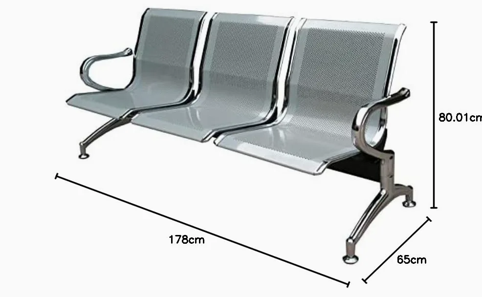 F.T - Banc pour salle d’attente en métal, 3 places, pour bureau