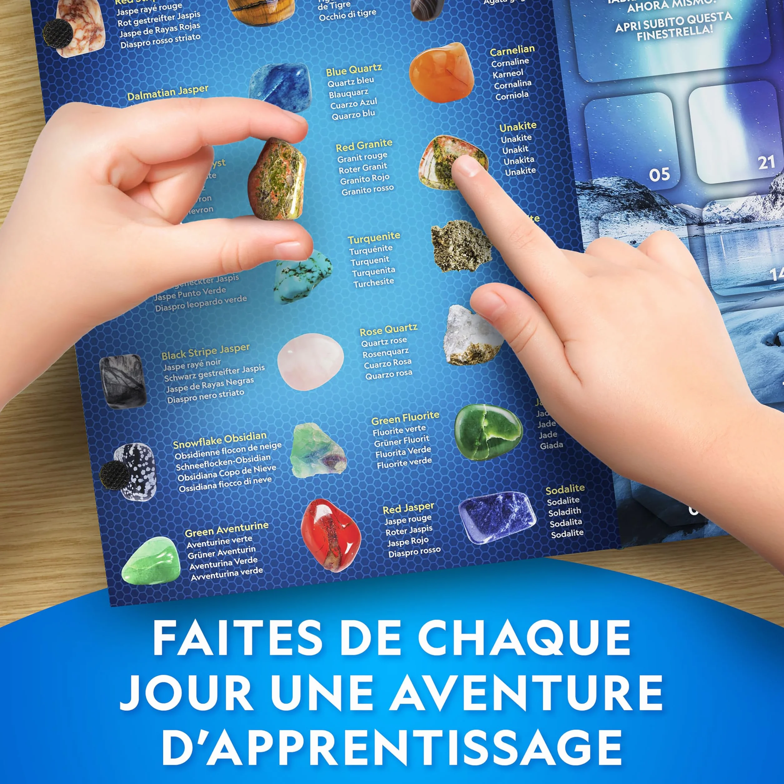 NATIONAL GEOGRAPHIC Calendrier de l'Avent Gemmes 2025 - 24 Gemmes à Découvrir, Collection de Roches Complète avec Mini Kit de Fouille