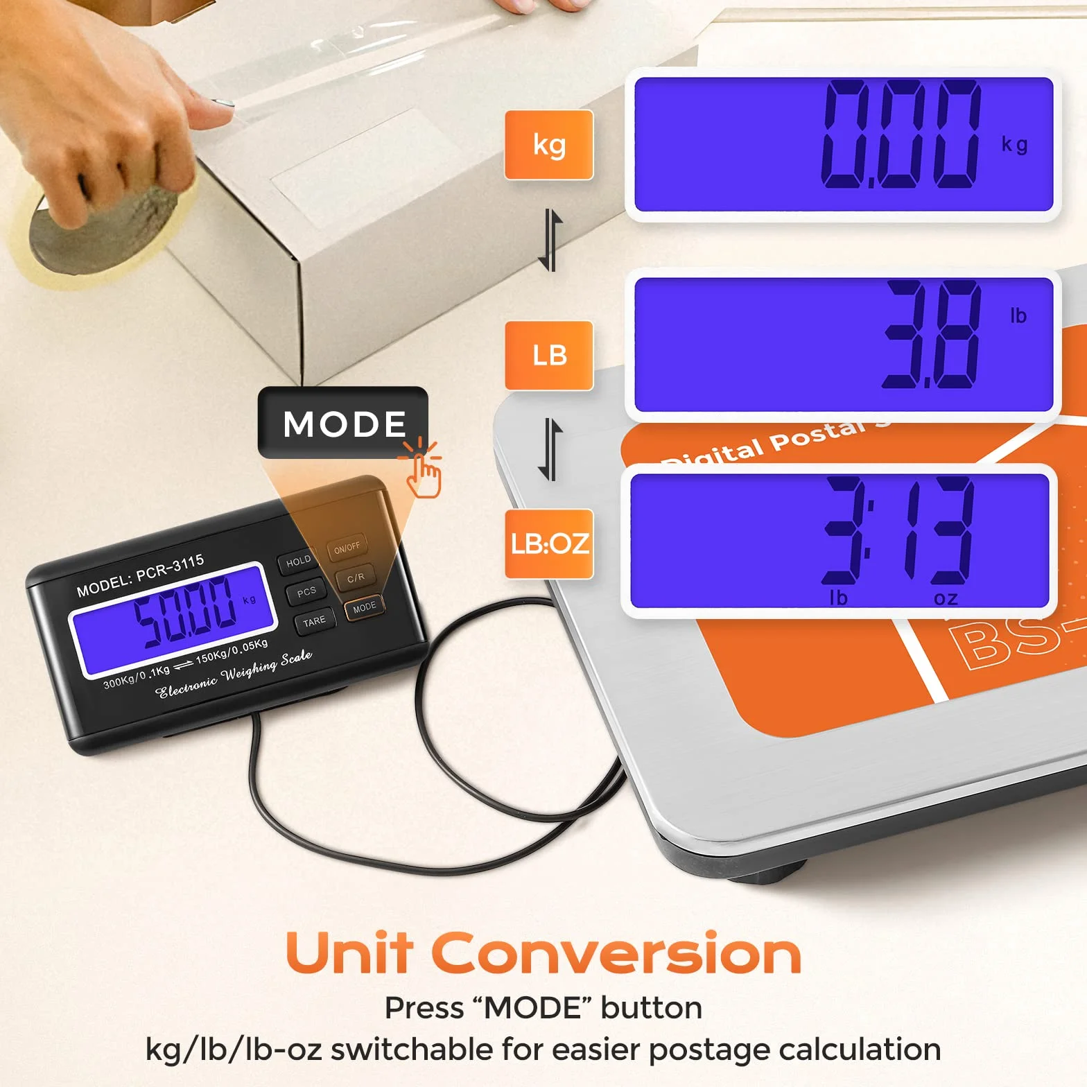Bonvoisin Balance Postale Numérique 300kg/660lb, Écran LCD Externe, Plateau 36x30cm