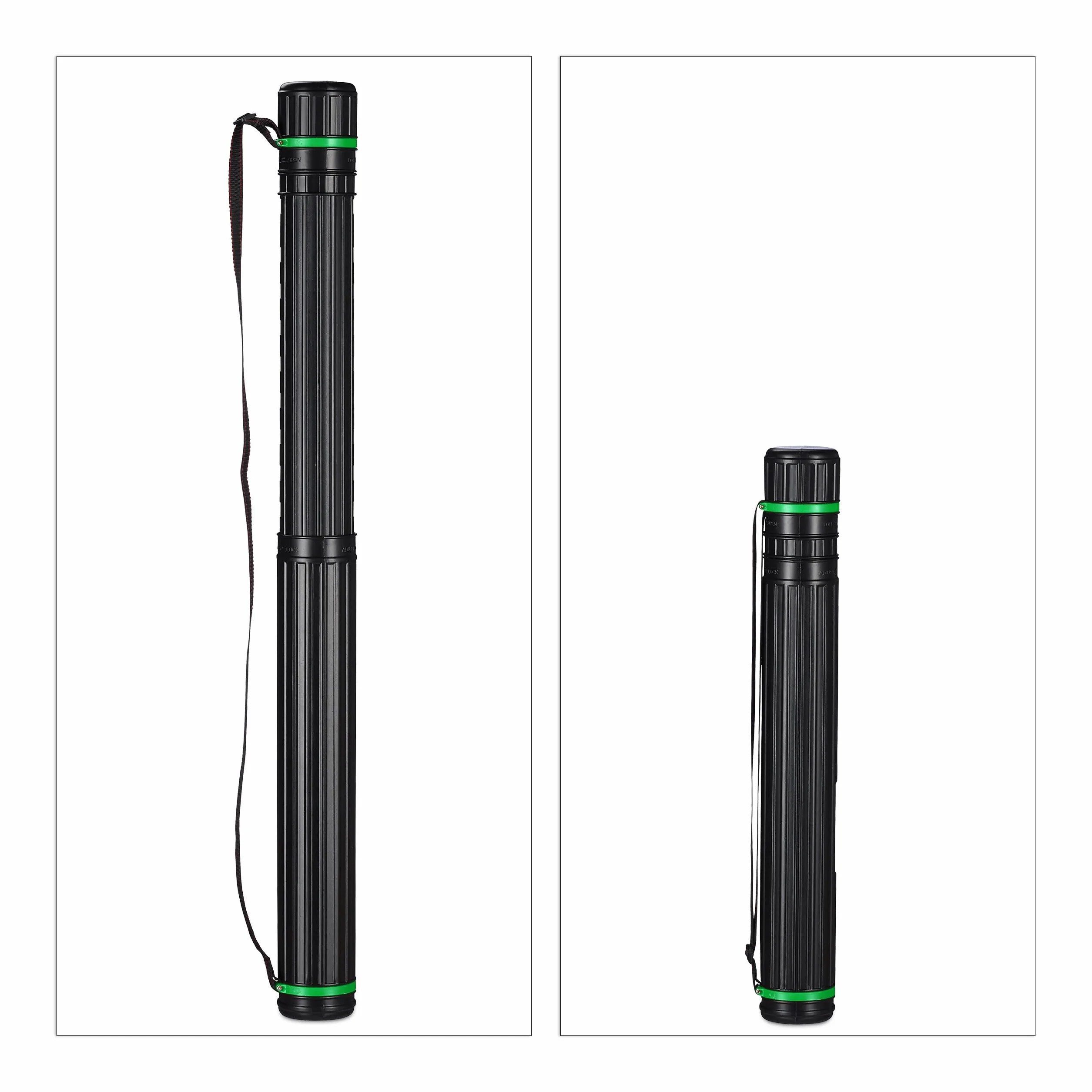 Relaxdays Tube de Transport Extensible 64-107 cm Noir et Vert Lot 2