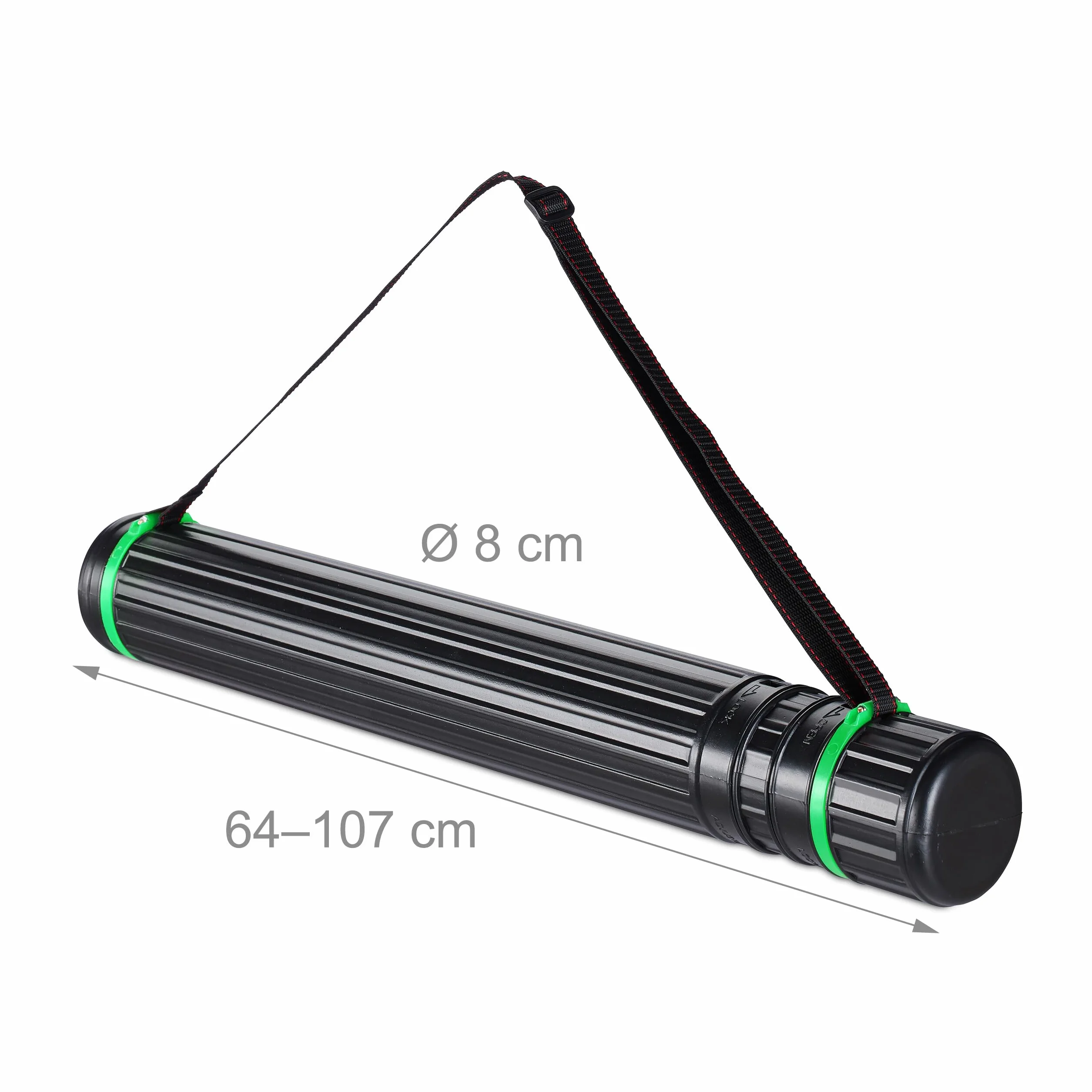 Relaxdays Tube de Transport Extensible 64-107 cm Noir et Vert Lot 2